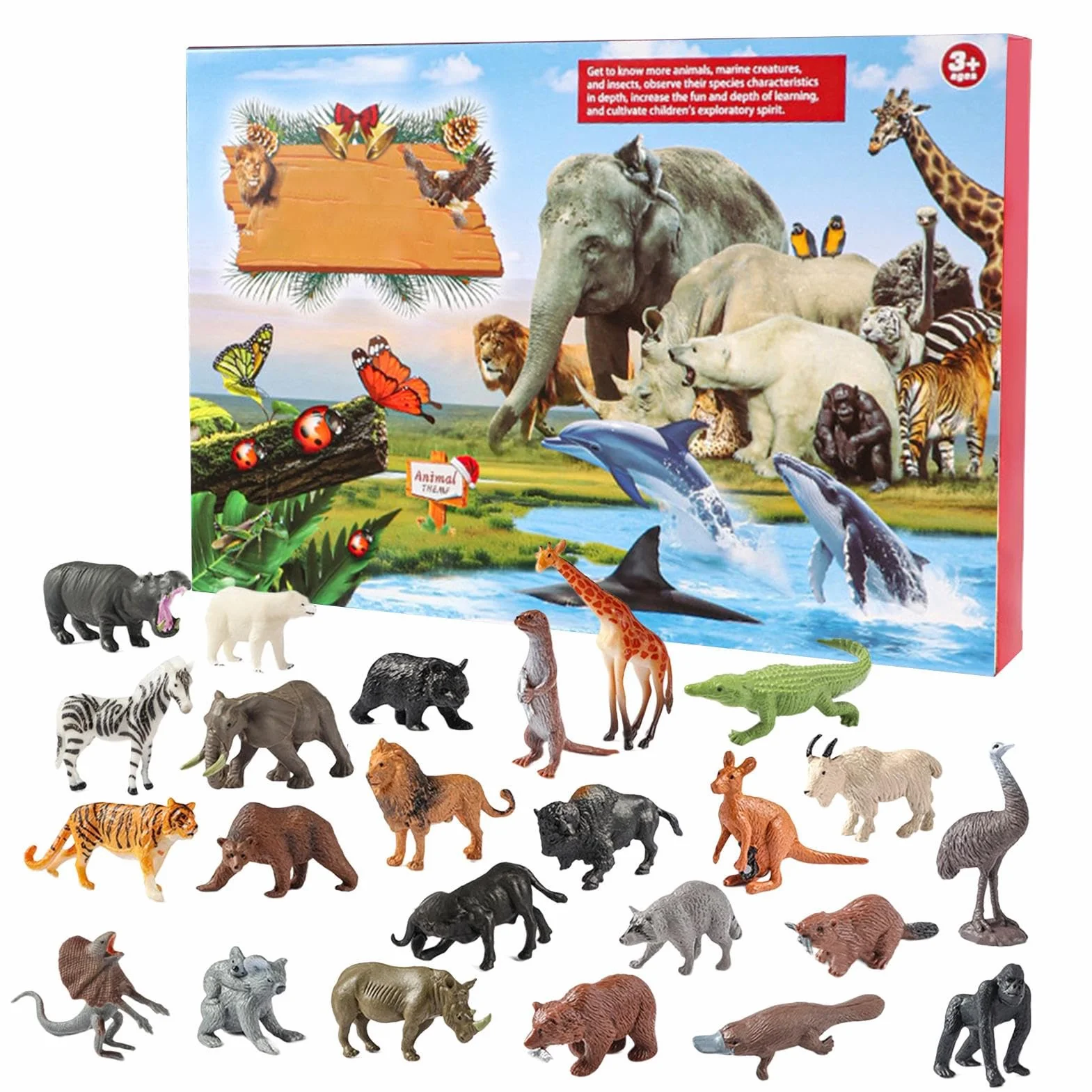 Calendario De Adviento Con Figuras De Animales Decoración 3D De Exploración | Calendario De Cuenta Atrás Con Figuras De Animales Para Escritorio Estantería Niños Jóvenes