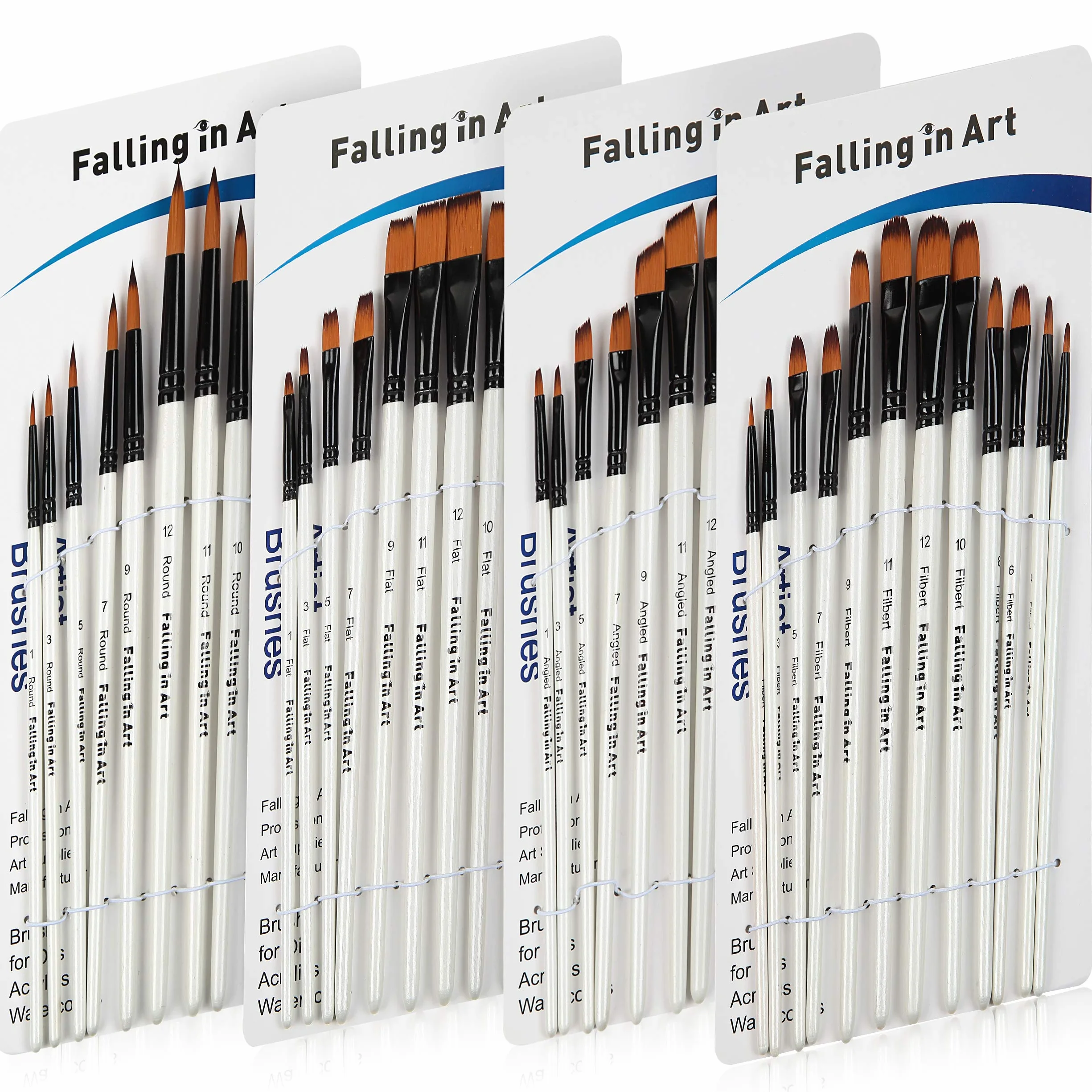 Juego de 48 pinceles de pintura profesional de nailon, para acuarela, acrílico, óleo y más
