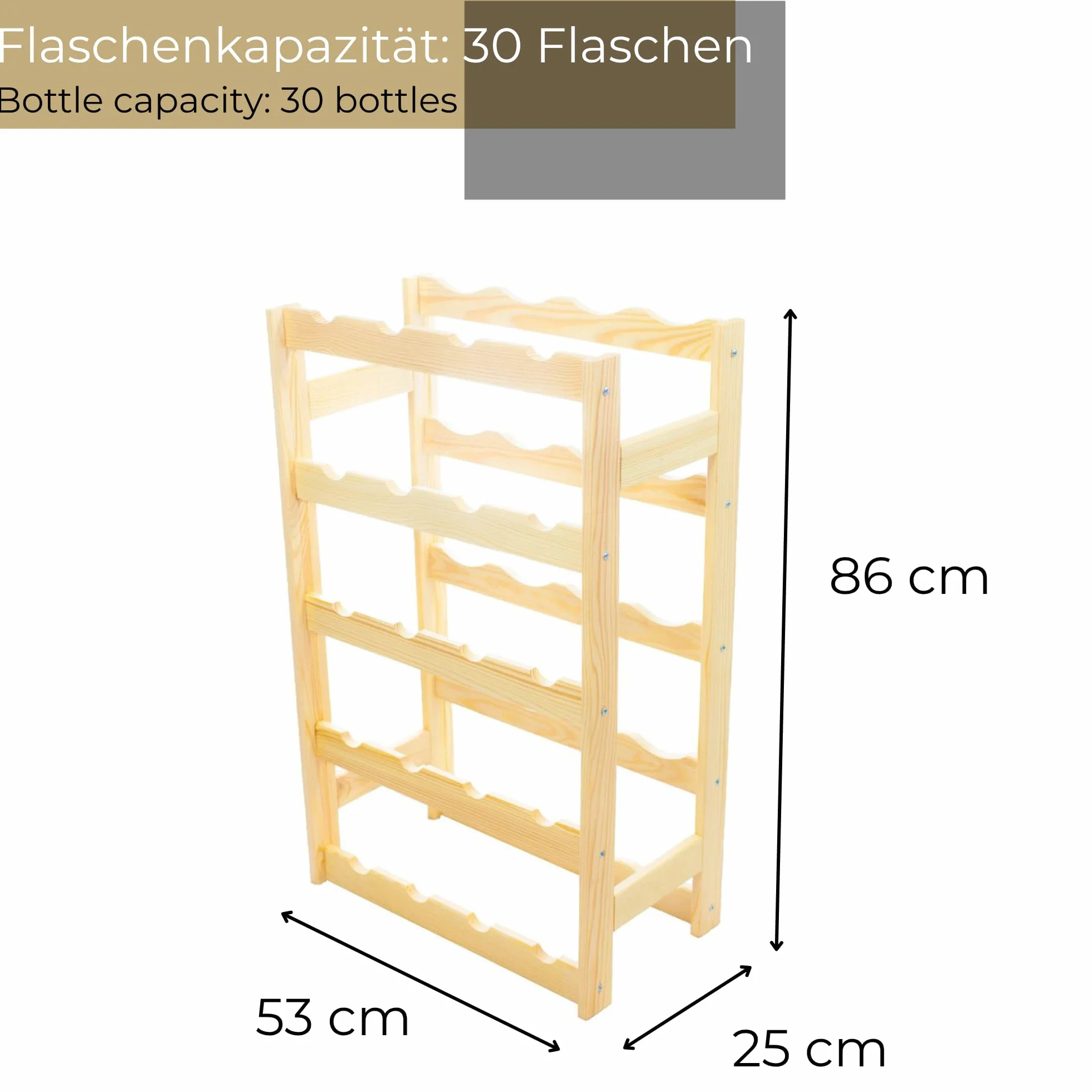 Botellero De Madera para 30 Botellas de Vino 53x86x25 cm Estantería Cocina Bodega Organizador