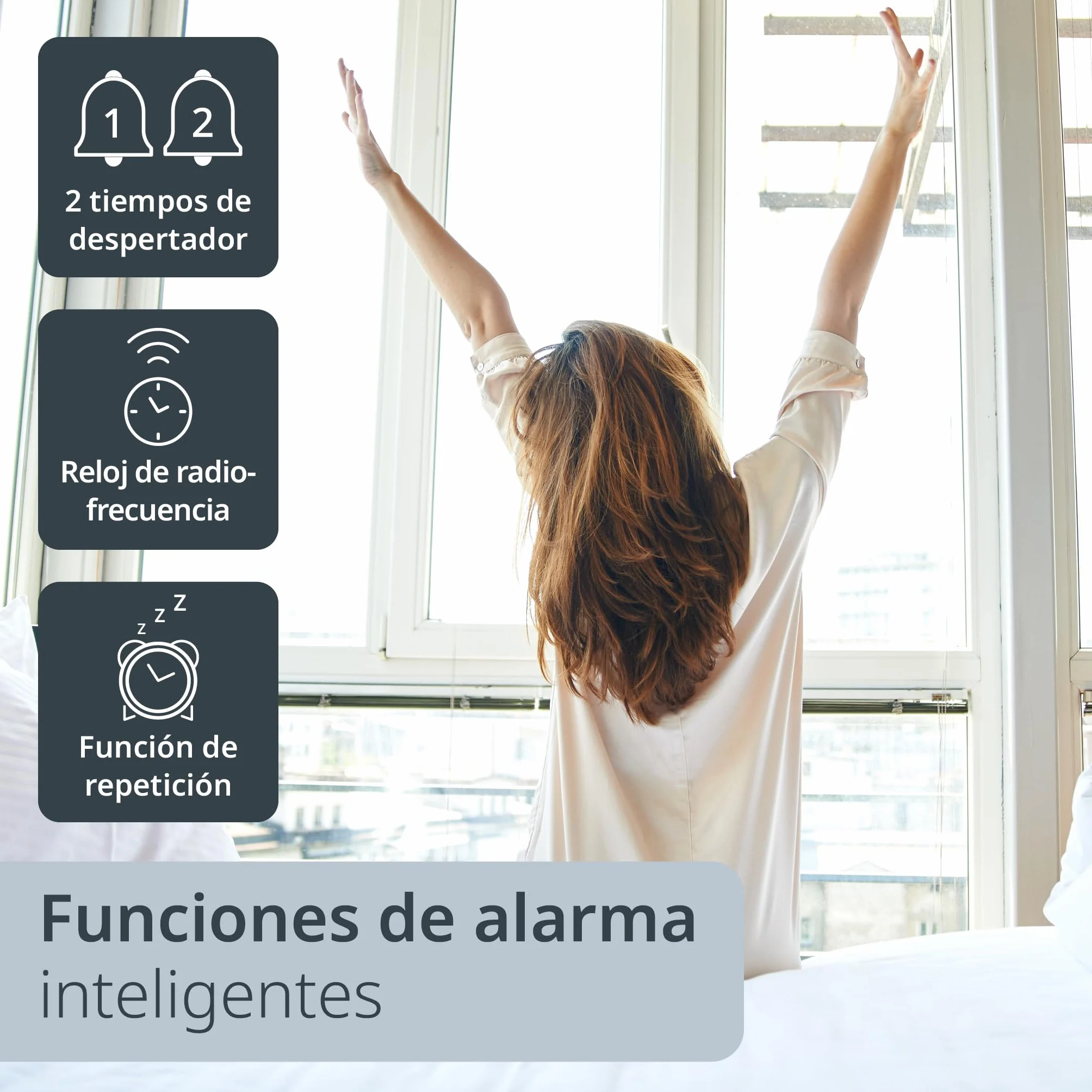 ADE Reloj meteorológico | Reloj Digital de Pared Grande | Despertador Inteligente con Temperatura y Humedad | Cocina, Salon, Dormitorio | radiocontrolado | con luz | para Mayores | con Pilas | Negro