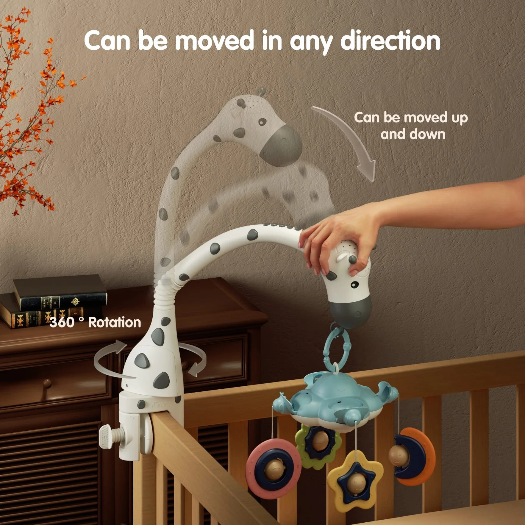TUMAMA Movil Cuna Bebe, Juguete de Cuna 3 en 1 con Control Remoto, luz Nocturna de proyección, música y Ruido Blanco, Juguetes sensoriales de guardería Nacido recién