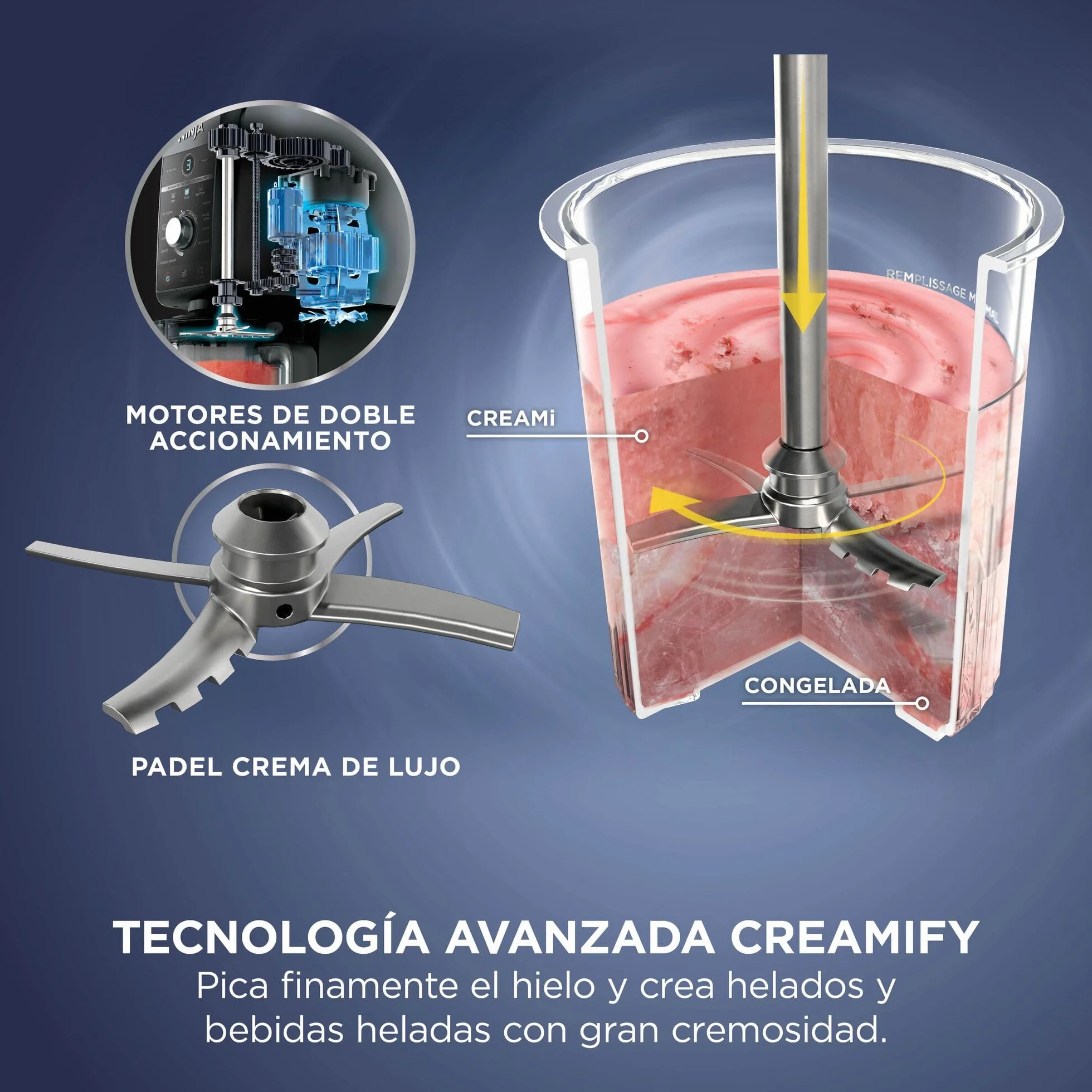 Ninja CREAMi Deluxe Heladera multifunción con 2 tarrinas, 10 programas, prepara Helado, Gelato, Sorbete, Yogur congelado, Batido, Granizado y más, opción de 2 sabores en 1, piedra dorada, NC502EUSTGD