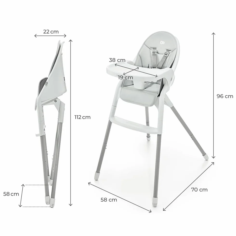 Kinderkraft DINNLY Trona bebé Silla Infantil portátil Bandeja Ajustable Fácil de limpiar 20kg Gris claro