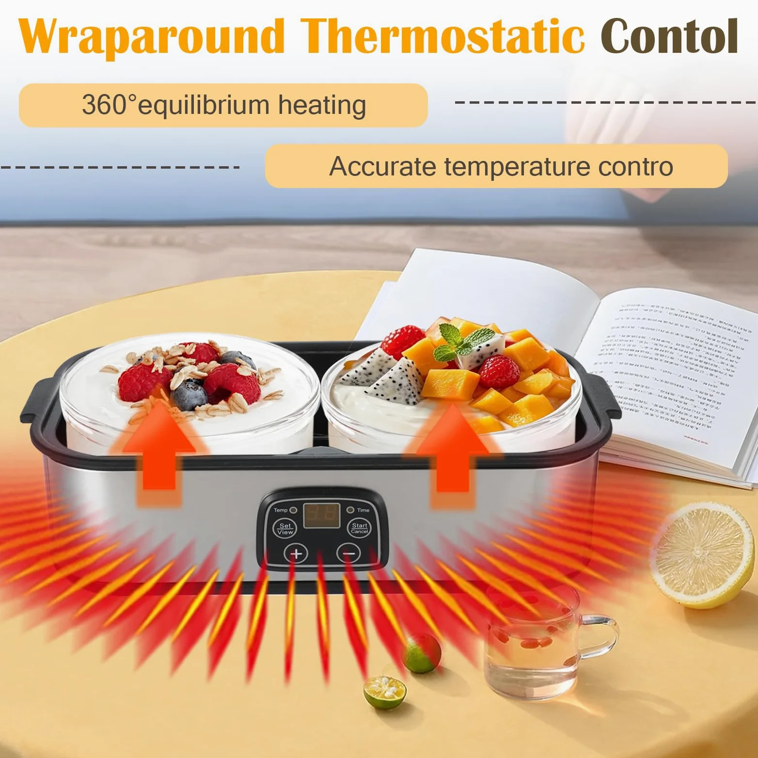 Máquina de yogur probiótico de 2 litros, máquina de yogur con 2 tarros de vidrio, control de tiempo y temperatura ajustable, fabricante de yo-gurt para yogur probiótico casero para postre casero