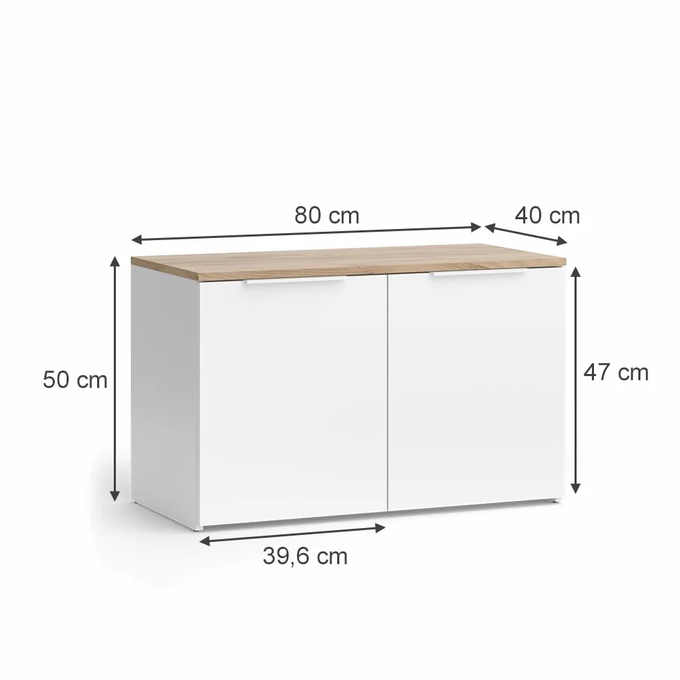 Vicco Aparador Wido, Blanco/Sonoma, 80 x 50 cm con 2 Puertas, Apto para Guardar Ropa y Objetos del hogar