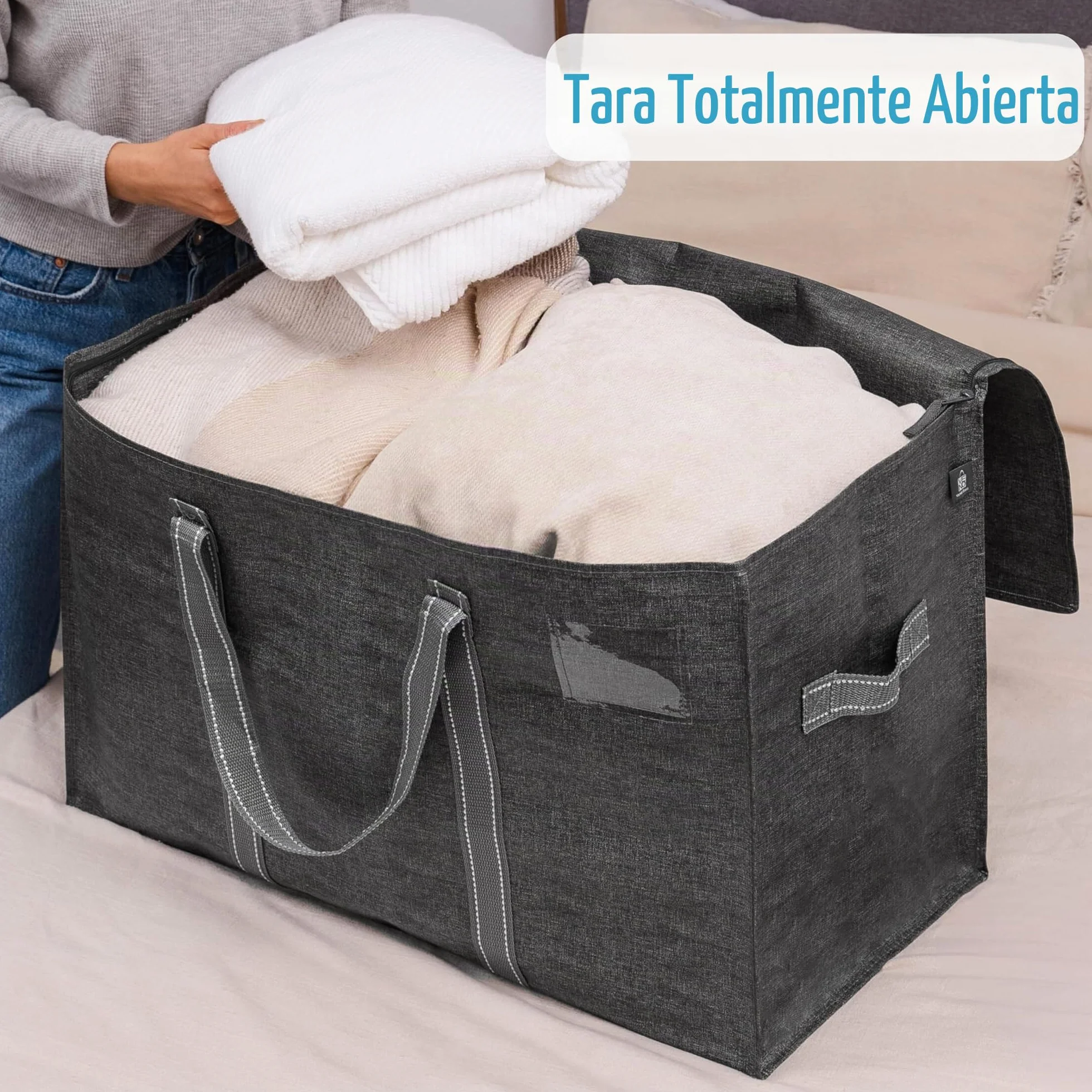 VENO Pack de 4 Bolsas de Almacenamiento para la Mudanza Extra Grande con Cremallera, Alternativa a las Cajas para Mudanzas, Bolsa de Viaje Plegable con Bolsillo para Etiqueta (Gris, Pack de 4)
