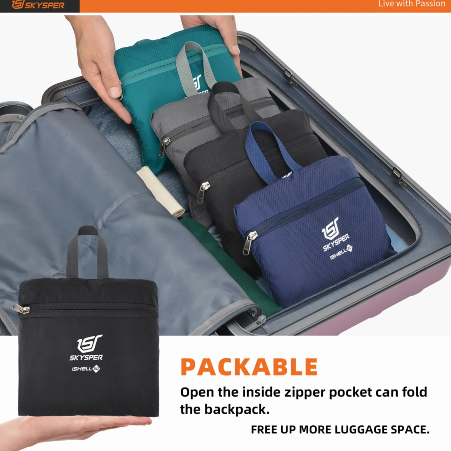 SKYSPER 20L Mochila Plegable Ultraligera Impermeable Senderismo Viaje Mujer Hombre