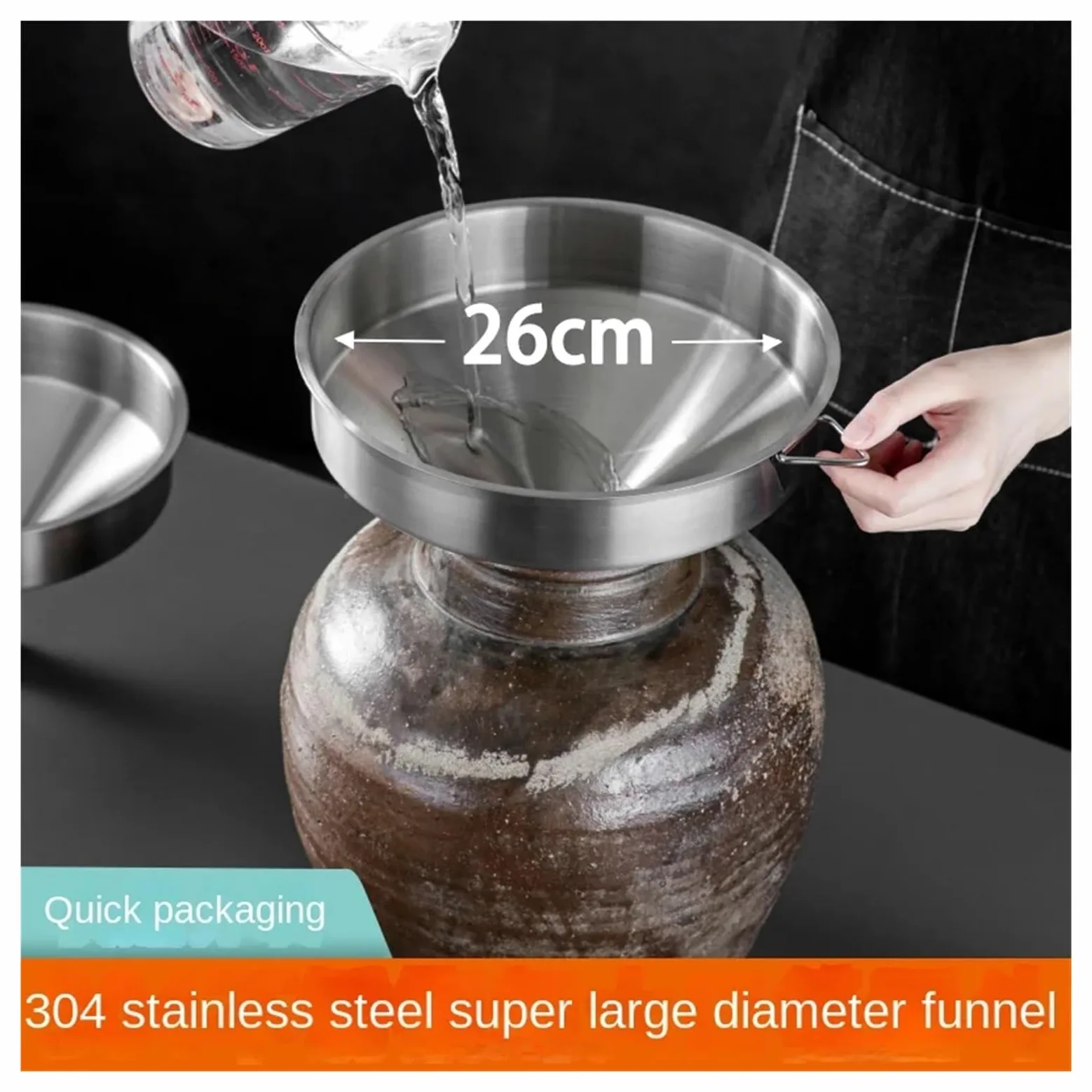 Juego de embudos de Cocina de Acero Inoxidable de Gran diámetro, de Grado Industrial y Boca Extra Ancha for Uso Comercial y doméstico.(304 24 CM)