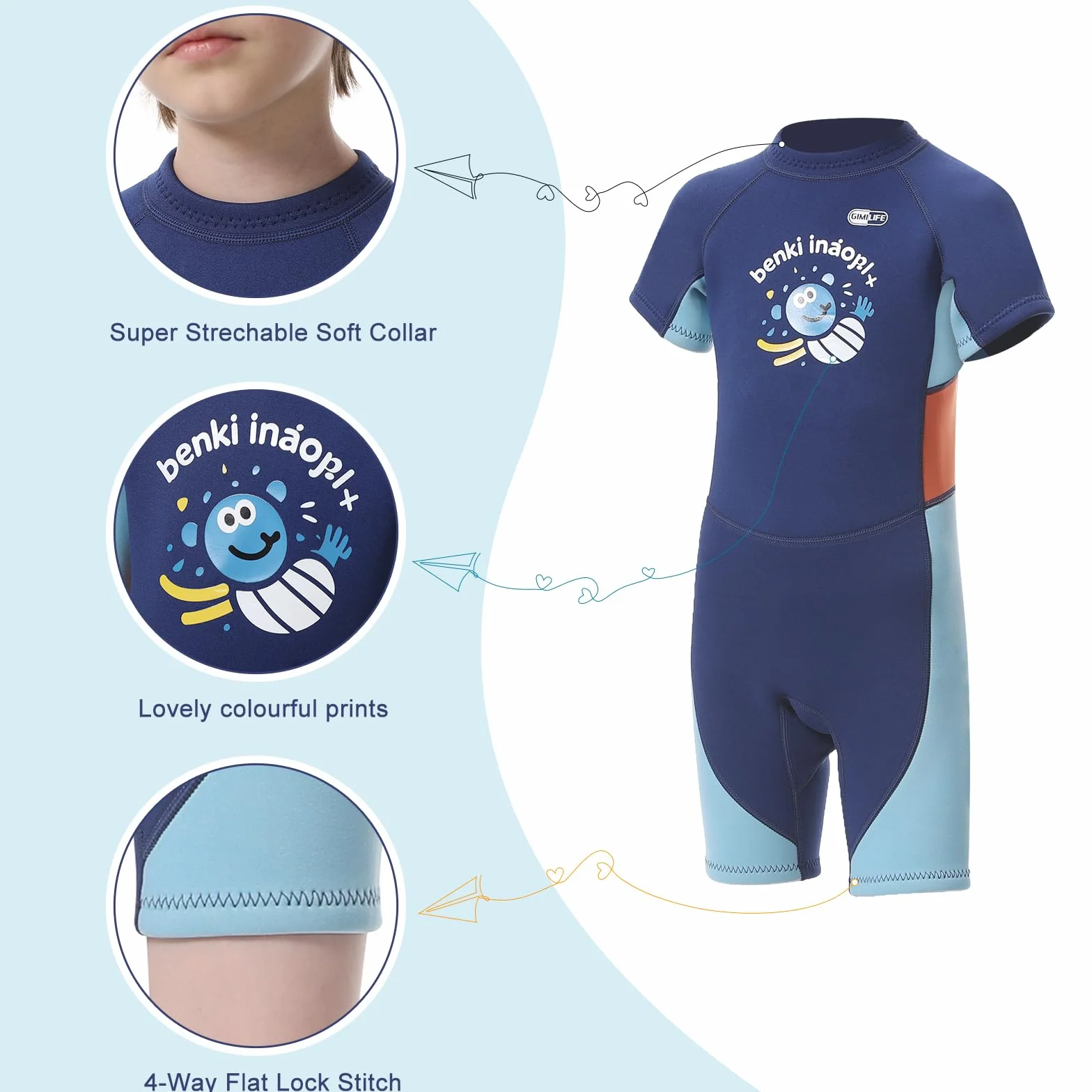 Gimilife Traje de Neopreno Niño 2mm Térmico Entero y Corto para Buceo y Surf