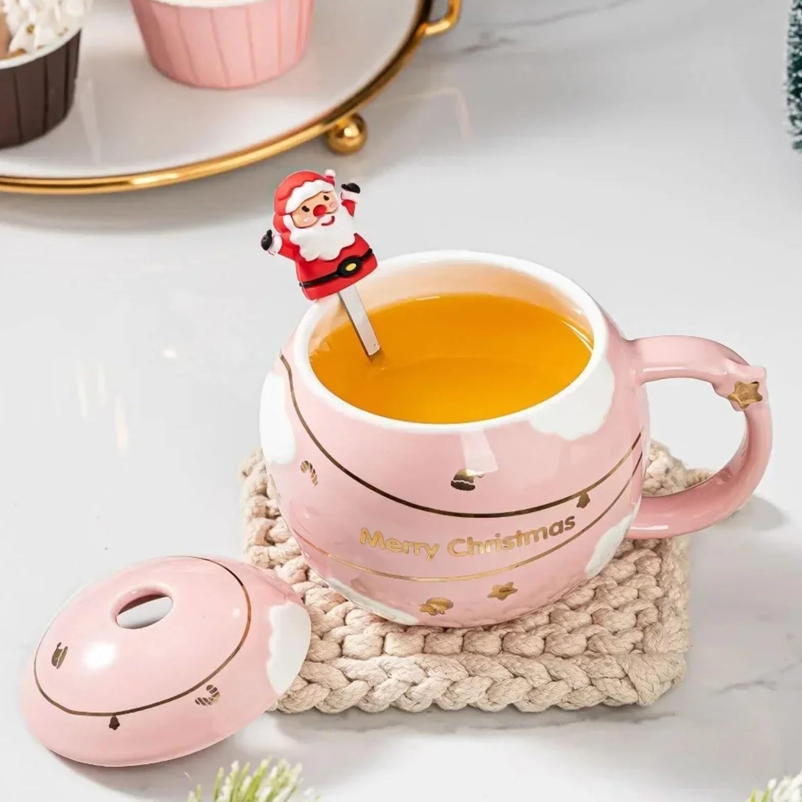Taza de cerámica con tapa, 2 uds., café, té de la leche, desayuno, dibujos animados, cumpleaños, amigo, familia, hogar, oficina, beber, 400ml Para Boda(Green Red)