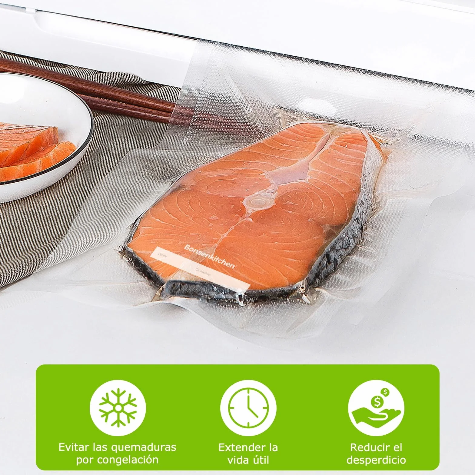 Bonsenkitchen - Bolsas de vacío para alimentos (100 bolsas, 20x30cm, para máquina al vacío, bolsas de PVC para hacer el vacío de aire con gofres para la conservación de alimentos y la cocción, VB3205