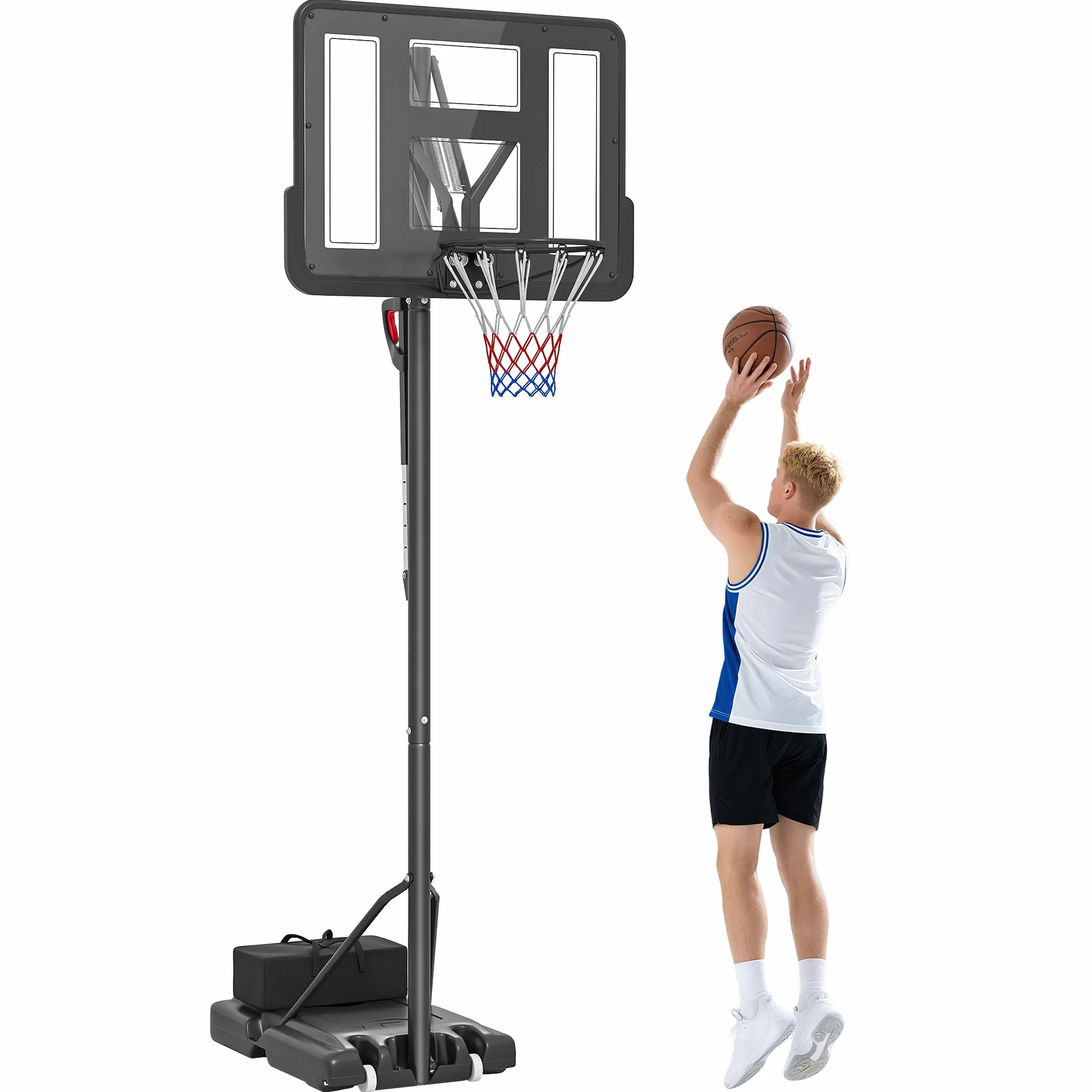 SPORTNOW Canasta de Baloncesto Exteriores Interiores Altura Regulable 235-305 cm Portátil con Base Rellenable Ruedas Negra