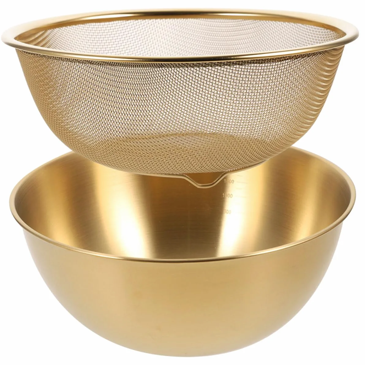 Alipis Colador Escurridor De Arroz y Verduras Acero Inoxidable 24 Cm Multifuncional Cesta Drenaje Hogar Conjunto 2 Piezas Color Dorado Para Cocina y Lavado Diario