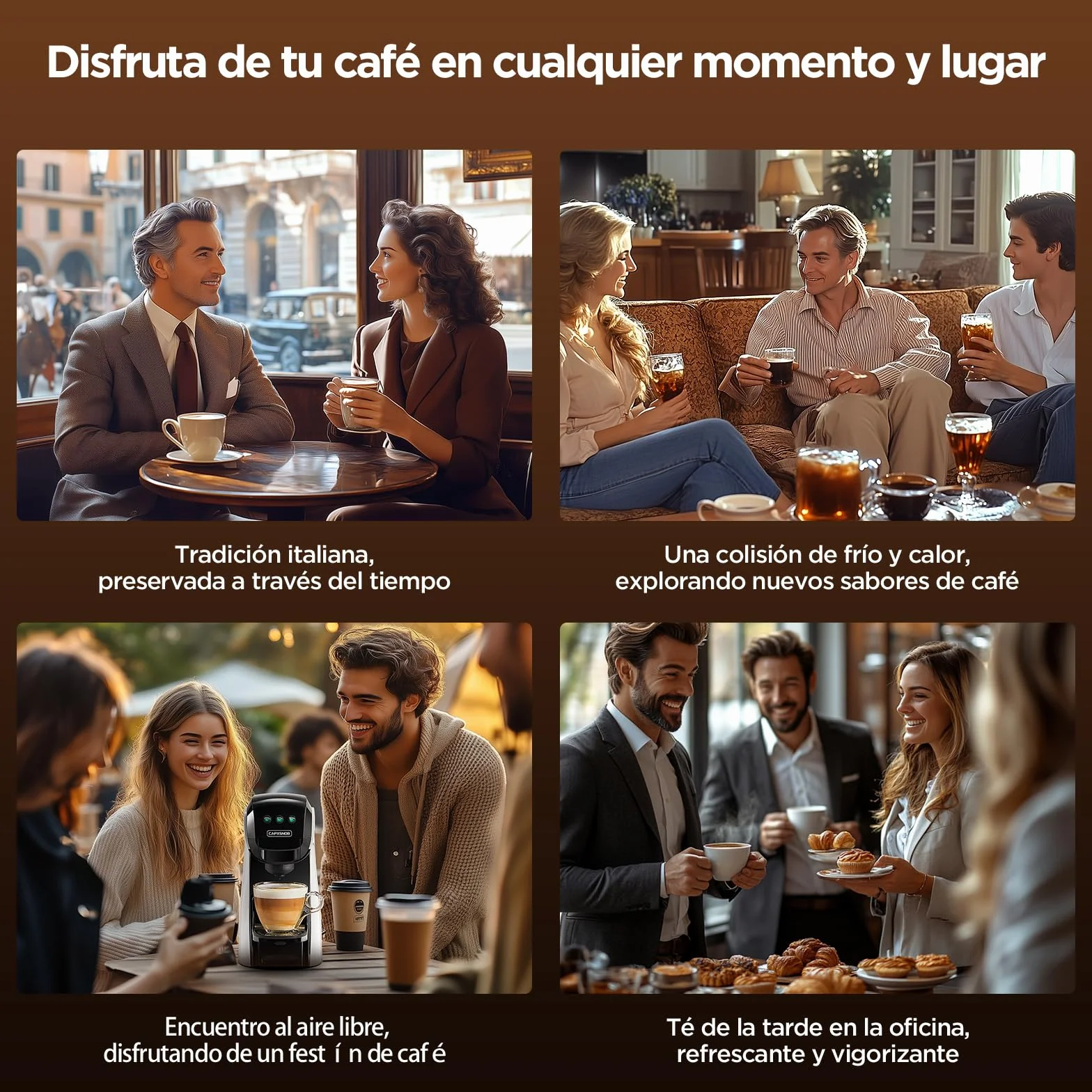 Warriors1 Cafetera Capsula 5en1 para Dolce Gusto, Nespresso, Lavazza A Modo Mio, Expreso Point y Café Molido, 20bar, 0,8L, Automática y Compacta Máquina Multicápsula, Multibebida para Hogar y Oficina