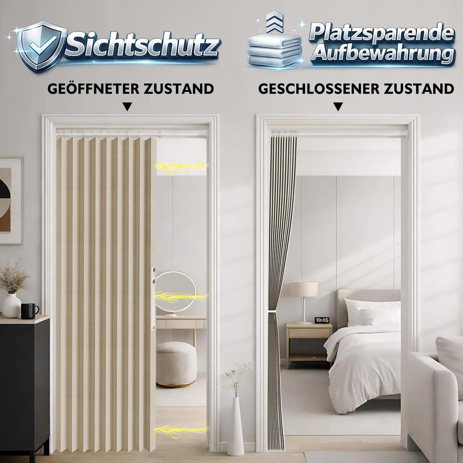 Jilron Juego completo de cortinas opacas para puerta con barra, cierre magnético para una fácil instalación sin taladrar (crema-H198 x B106 cm) 1 paquete