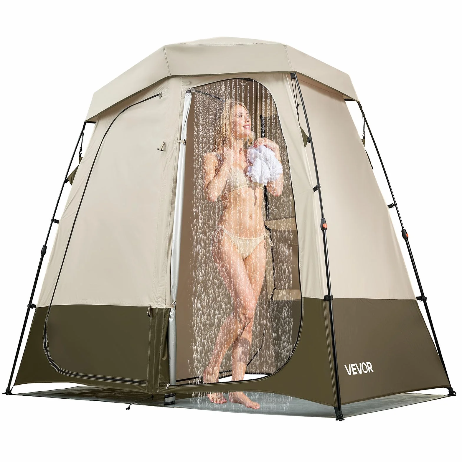 VEVOR Tienda de Campaña con Ducha y Baño, Mampara de Privacidad, 2500 x 1220 x 2180 mm, Caqui