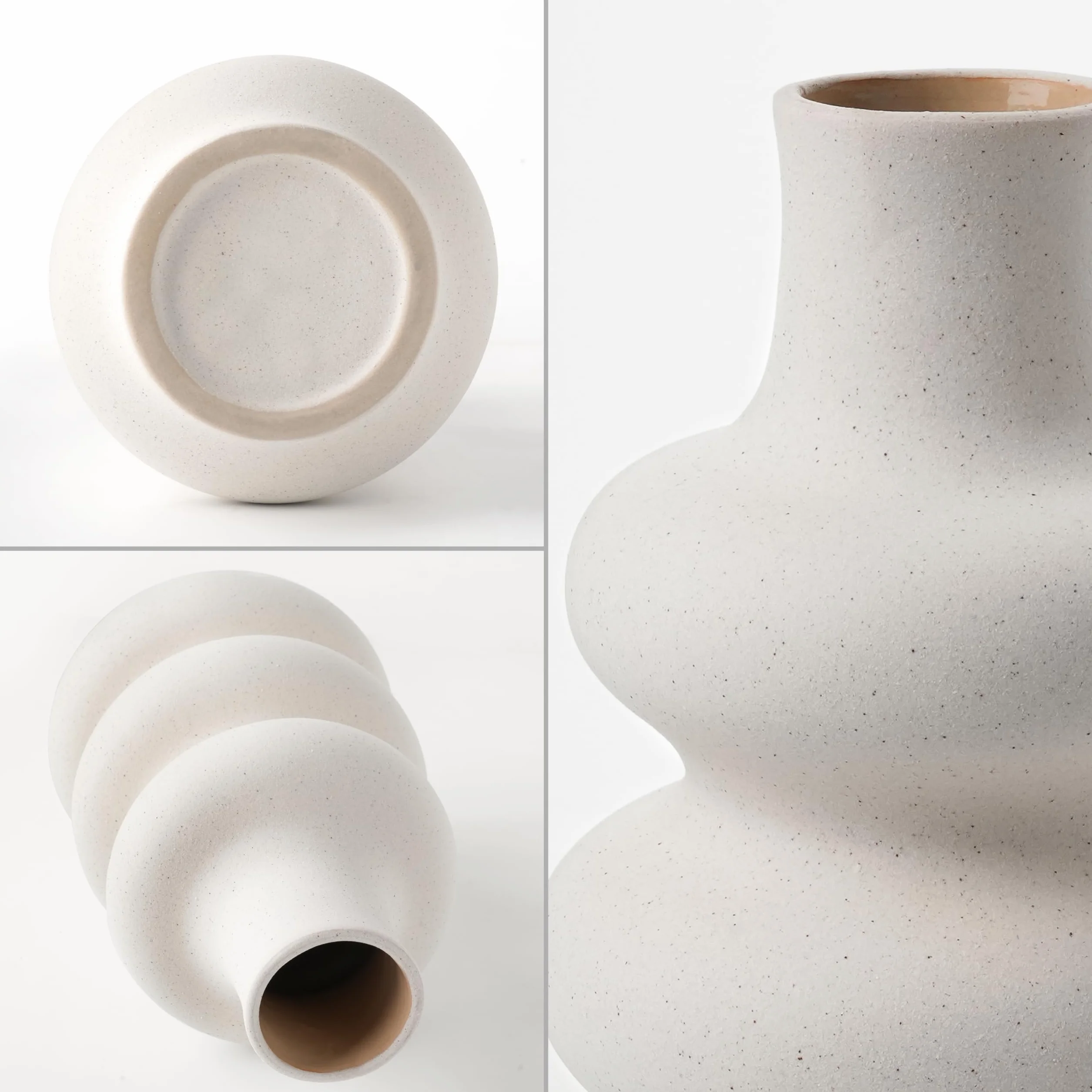 Winter Shore Jarron Ceramica Beige - Jarron Decorativos Modernos de 25 cm con Diseño de Donut Redondo - Jarrón Flores Secas, Pampas, Ramo Fresco para Oficina, Cenas, Centros de Mesa, Fiestas, Bodas