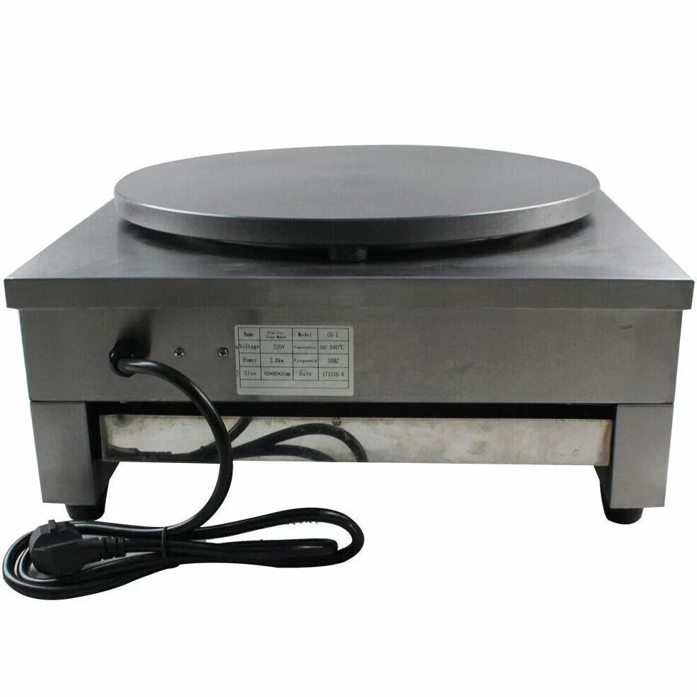 Futchoy - Crepa profesional con cuchara de madera 3000 W, crepera antiadherente, temperatura ajustable 50-300 ℃, para crepes, φ400 mm, moderno, profesional, acero inoxidable