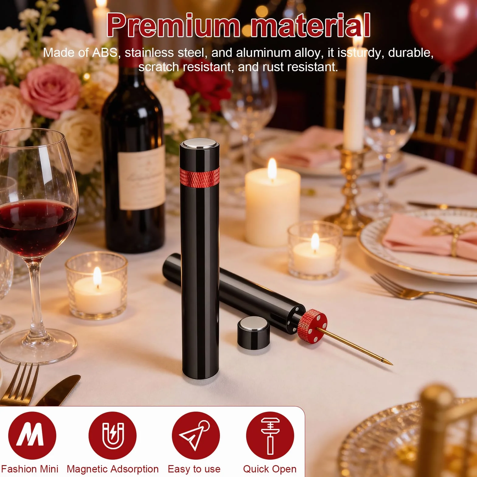 Abridor de Botellas Aire a Presión, Portátil Sacacorchos Profesional, 14 × 2,1 cm Saca Corchos Neumatico, con Manual de Instrucciones, para Uso Doméstico, Restaurante, Fiesta