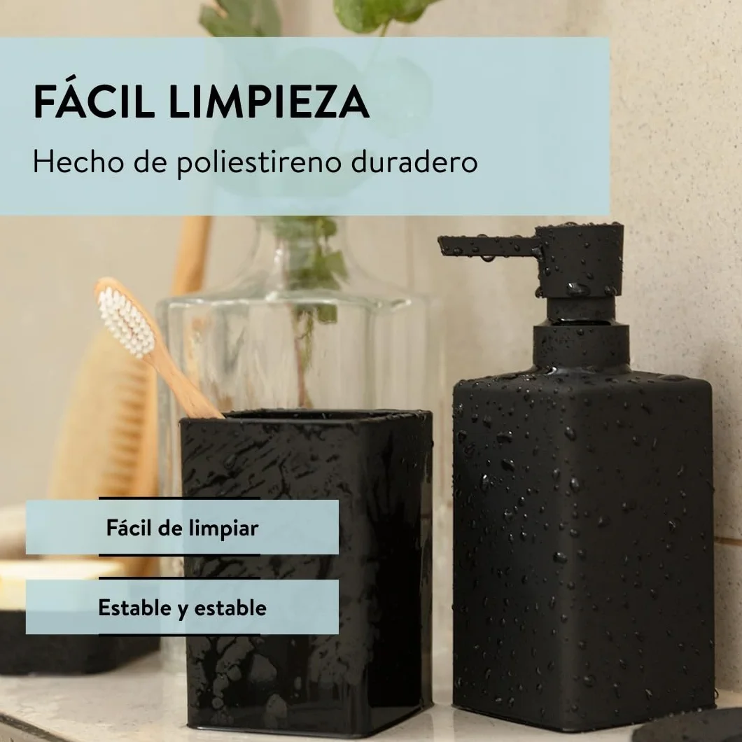 PARSA Beauty Vaso Cepillo de Dientes baño Flair Negro – Vaso versátil e irrompible para el baño – Higiénico y Duradero, fácil de Limpiar – Soporte Cepillo de Dientes 250 ml – 7 x 7,3 x 9,6 cm