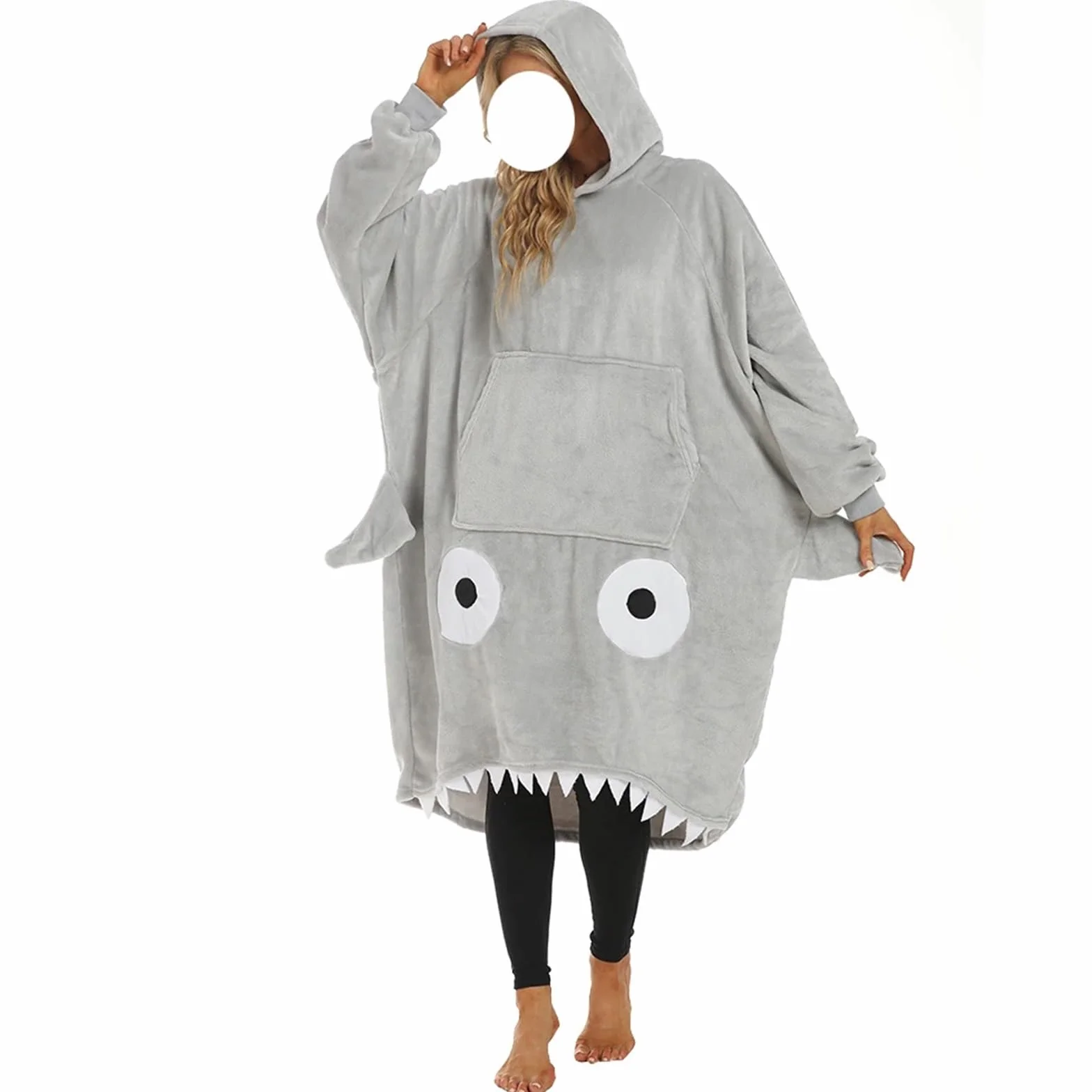 Mantas PortáTiles Manta con Capucha de tiburón for TV, Ropa de Dormir for Parejas, Regalo de Dibujos Animados, Chal cálido, Pijamas de Animales, edredón Grueso agrandado(Grey)