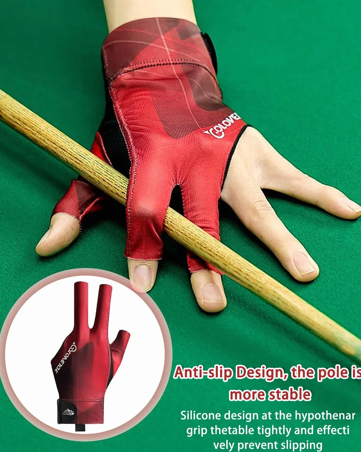 Guante de Tres Dedos para Billar,Guantes Ajustables,Guantes de Billar Transpirables y Antideslizantes,Guante Sin Dedos,Unisexo,Adecuado para Principiantes y Profesionales Negro-rojo