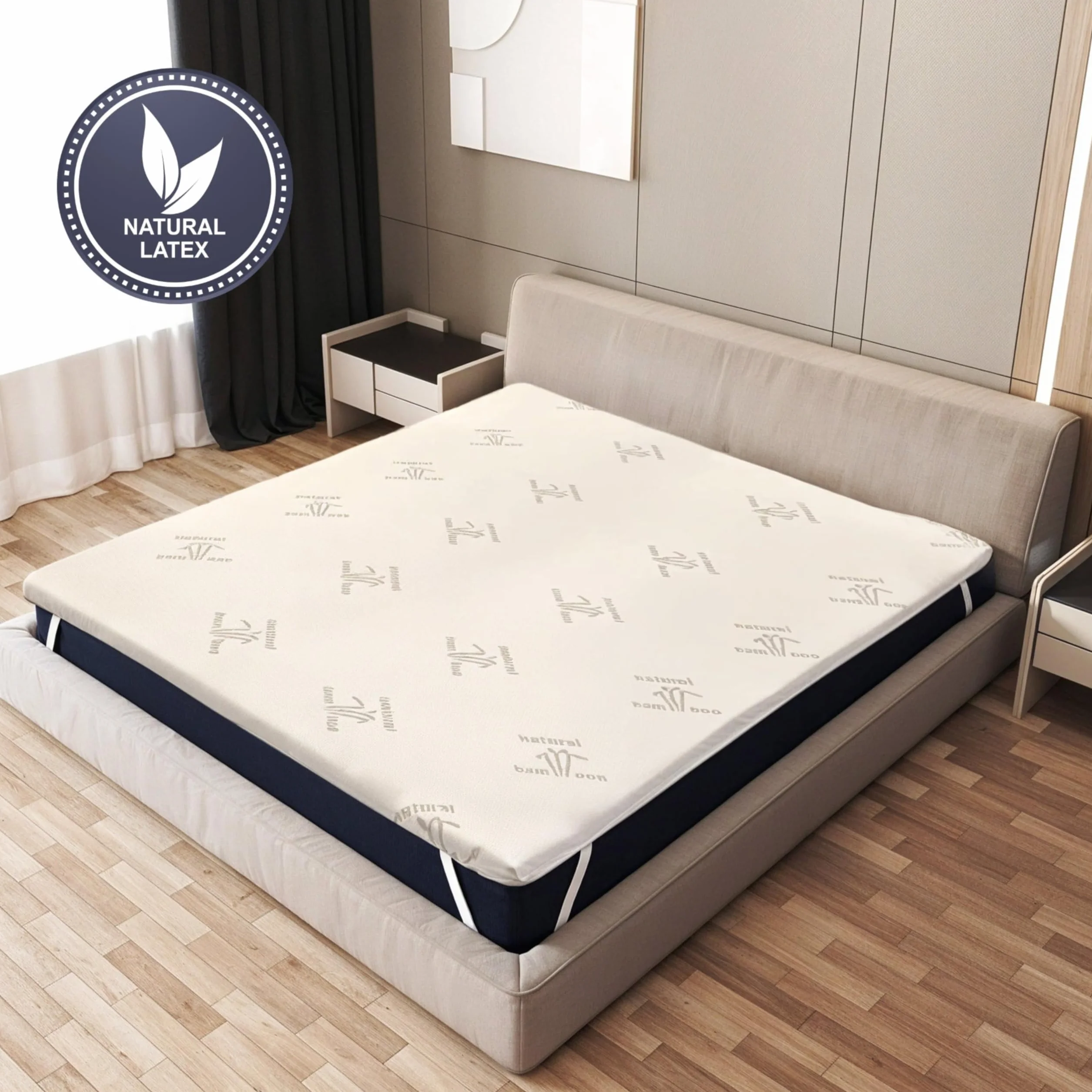 The White Stone Sobrecolchón de Látex Natural 180 x 200 cm | Funda de Bambú Transpirable, Antialérgica y Desmontable | Grosor 5 cm | Corrector de Colchón con Elásticos de Sujeción en Las Esquinas