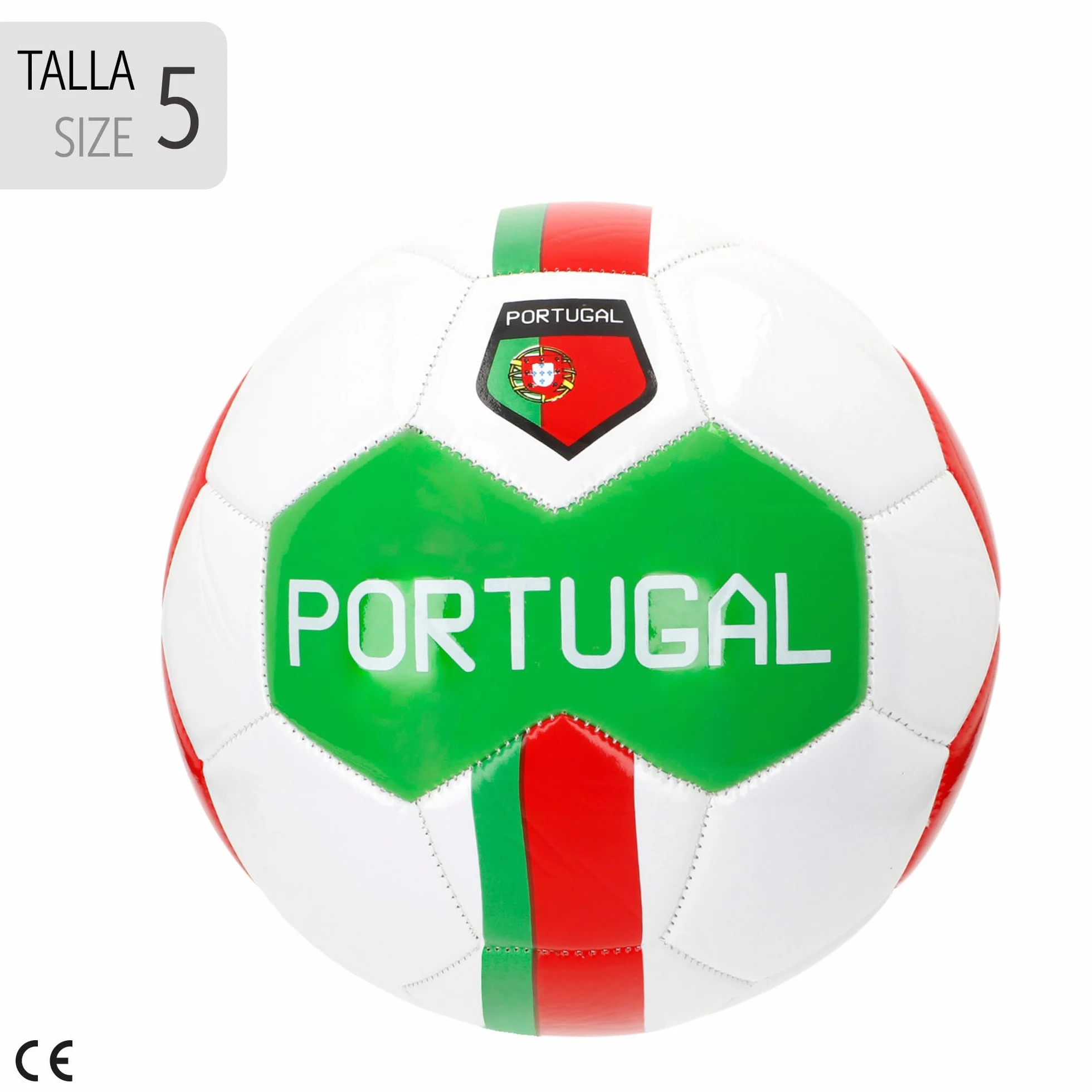 AKTIVE Balón de fútbol Portugal Talla 5 PVC 2.7 mm 410 g Diseño Oficial Verde Blanco Rojo