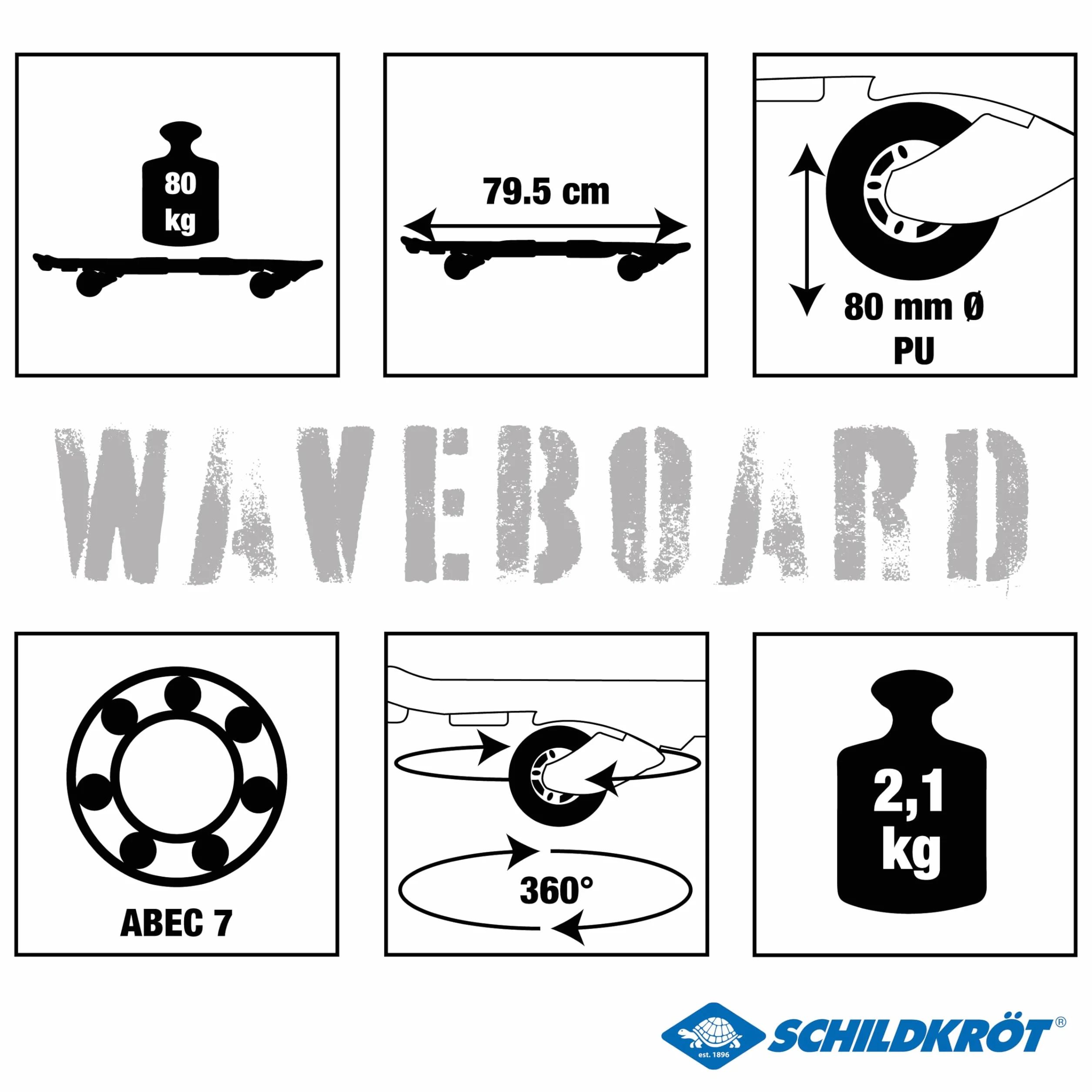 Schildkröt Waveboard Good Vibes, Tablero Ligero y Ágil, Cubierta Grande Antideslizante