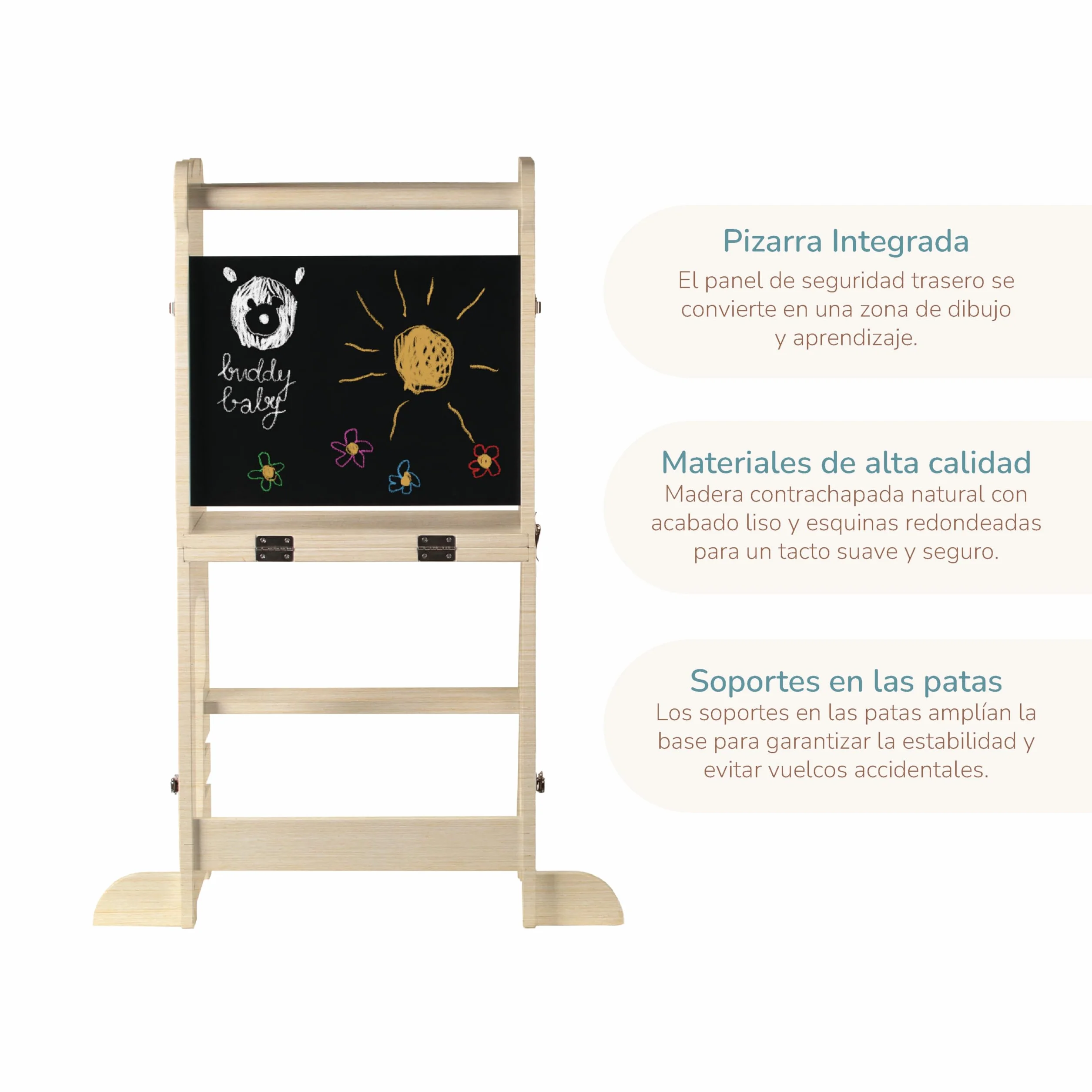 Buddy Baby Xperimenta Torre de Aprendizaje Madera Maciza Montessori Convertible Escritorio Infantil Taburete Cocina Plegable Barra Seguridad