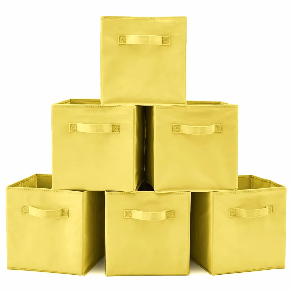 EZOWare Juego de 6 Cubos de almacenamiento de tela plegables con asas, 26.7 x 26.7 x 27.8 cm, Amarillo