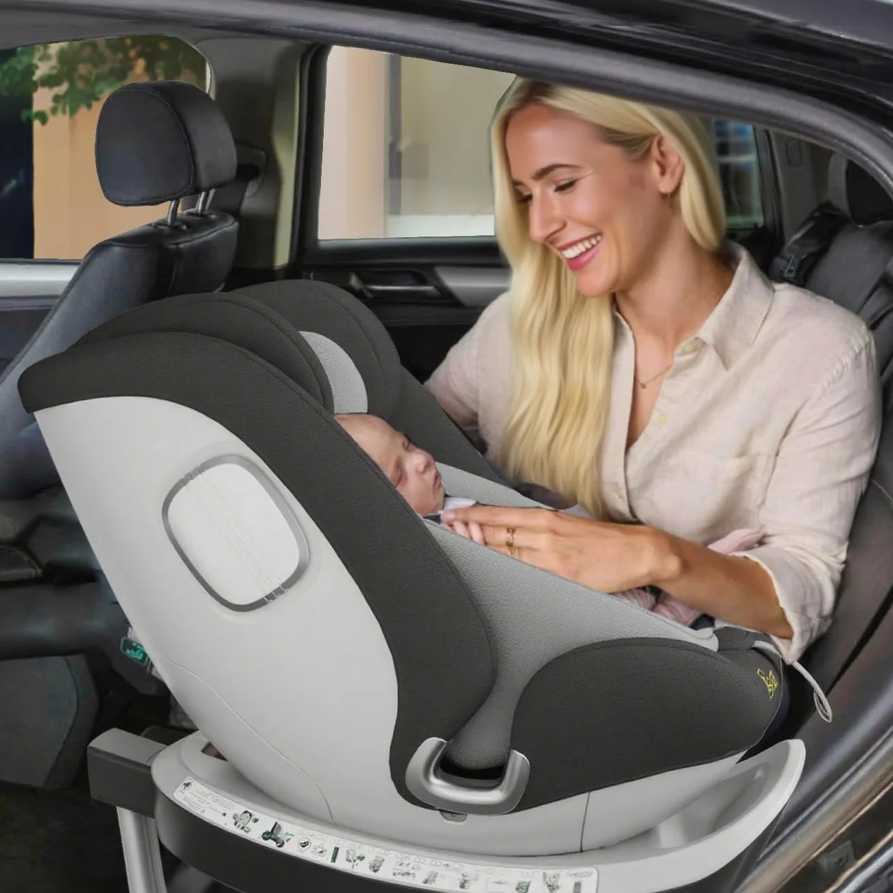 DEWINNER Sillas de Coche ISOFIX,I-Size 40-150 cm (0-36 kg),Silla Coche Bebé Grupo 0+/1/2/3, 5 Puntos Sillas de Coche Giratoria 360, RWF, FWF, Ajustable,Techo Anti-UV y Pata de Apoyo, ECER129 - Negro