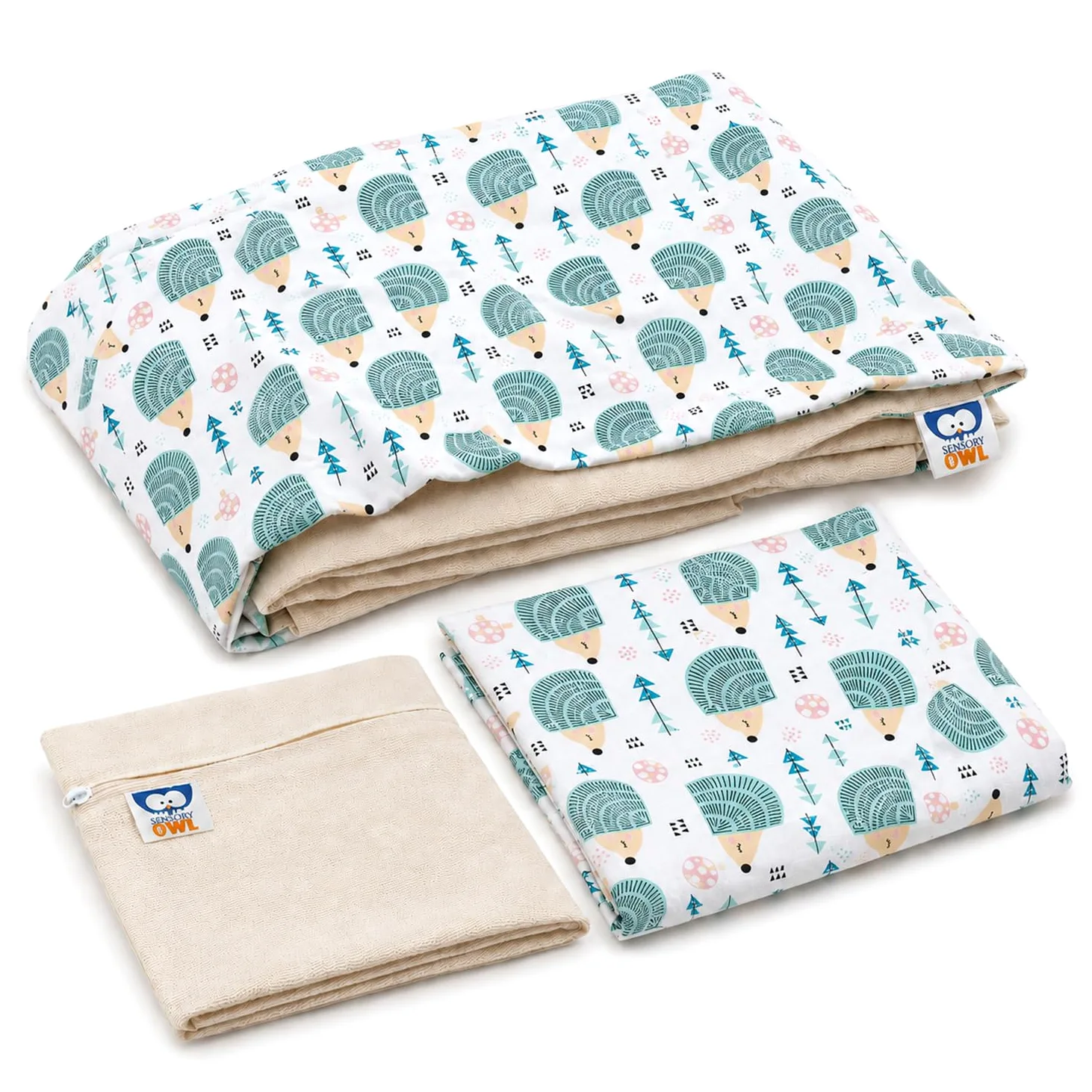 Manta Pesada De Algodón para Niños Manta Ponderada Terapéutica con Funda De Edredón Funda De Almohada Bolsa De Lavado para Alviar El Estrés 100 x 150 cm 3.5 kg Diseño Erizos