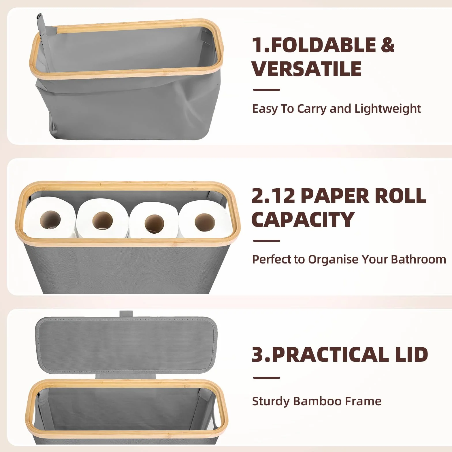 Mittimiya Cesta de Almacenamiento de Papel higiénico, con Ventana Transparente y asa y Tapa, almacenaje Papel higienico, Organizador de Accesorios Baño (Azul)