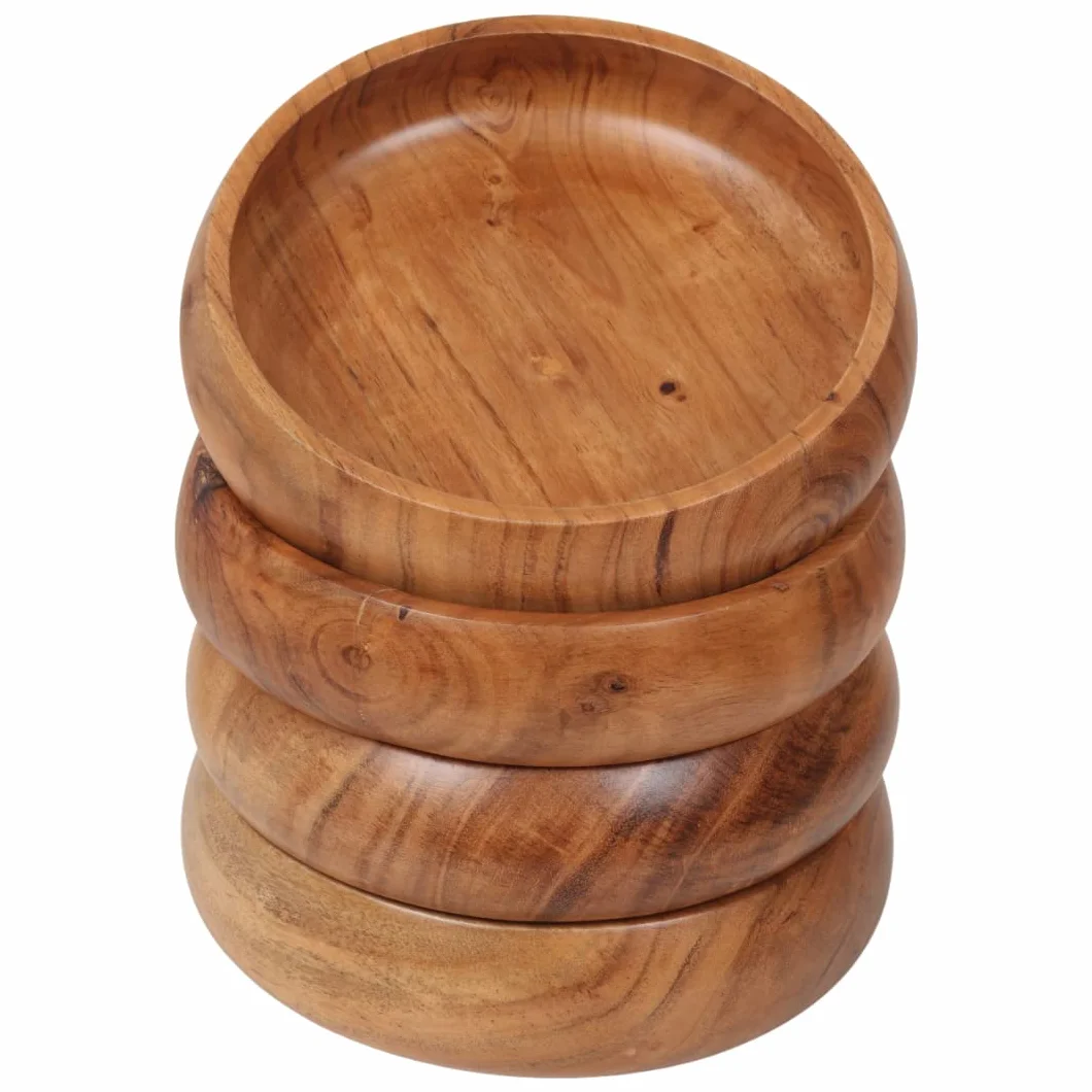 Cuencos de Madera para Alimentos | Set de 4 Cuencos Individuales de Madera de Acacia 20x5 cms (740 ml) | Disfrute de su ensalada, pasta, arroz, acai, batido, sopa, frutas, bocadillos