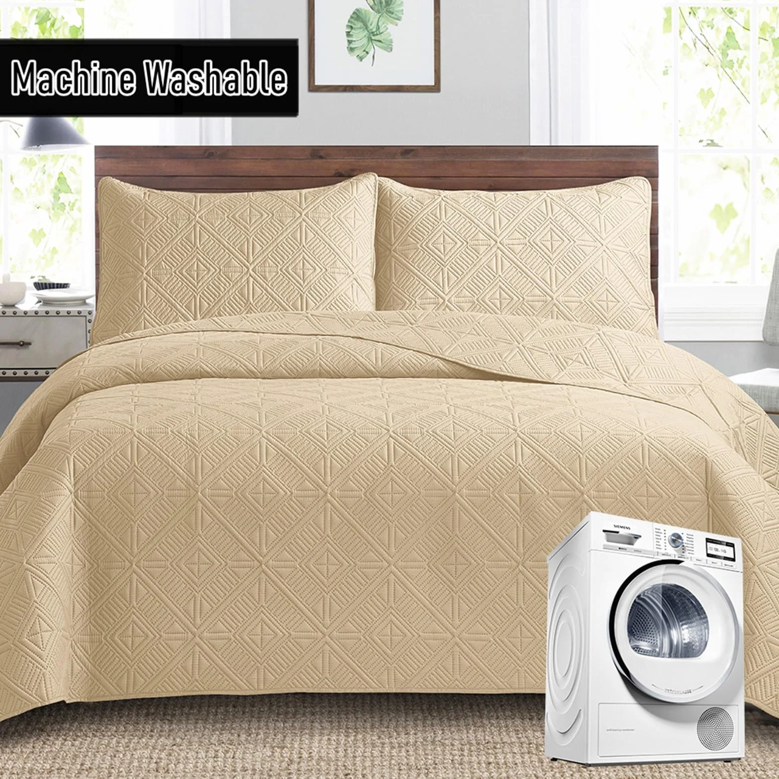 Colcha tamaño King Mantas de Cama Dobles Acolchadas - Reversible Relieve Matt acabó Fundas Cama Doble Colcha + 2 Fundas de Almohada - Color sólido Algodón Colchas Y Mantas(Navy,240 * 260cm)