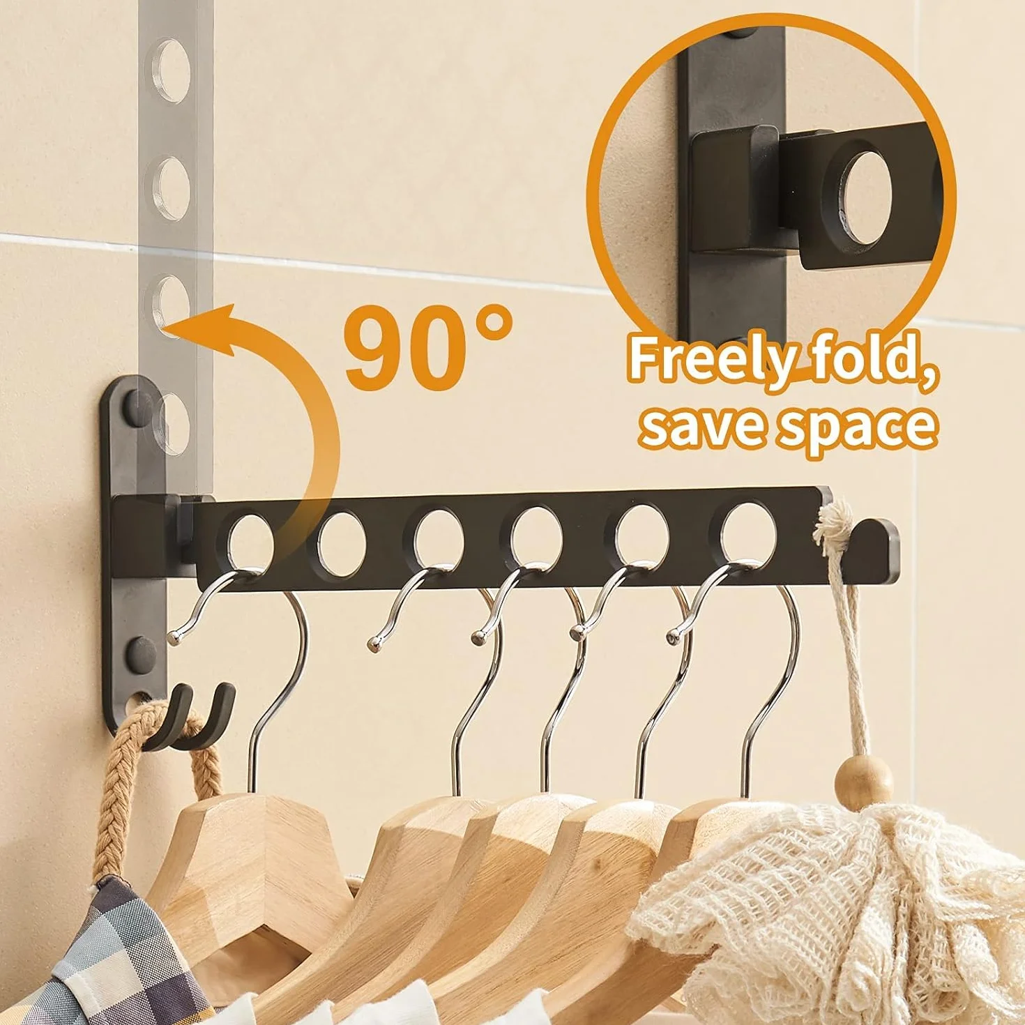 JOOM Percha de Pared Plegable plegplegplegperadora de Percha de Ropa Rack de Almacenamiento de Organizador de Perchas Secadora de Negro (un Paquete)