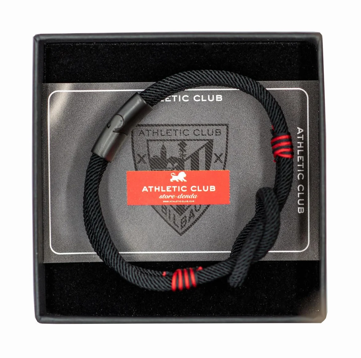 Athletic Club Pulsera Deportiva, Negro con Detalles Rojos, Cuerda Trenzada, Diseño Elegante con Logo del Club, 20cm, Producto oficial