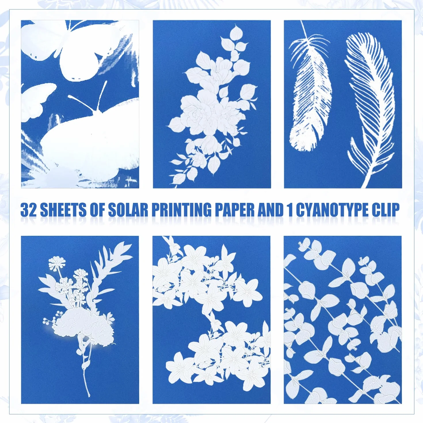 32 Piezas Cianotipo, Papel de Arte Solar Alta Sensibilidad Con Herramienta de Plástico para Niños Adultos Bricolaje Manualidades