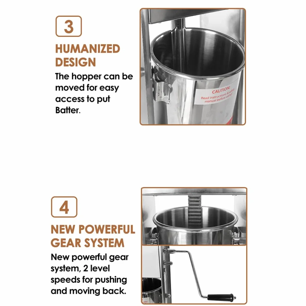 Máquina de churros manual comercial Donuts españoles con freidora 6L - 4 tipos de moldes Churros Maker