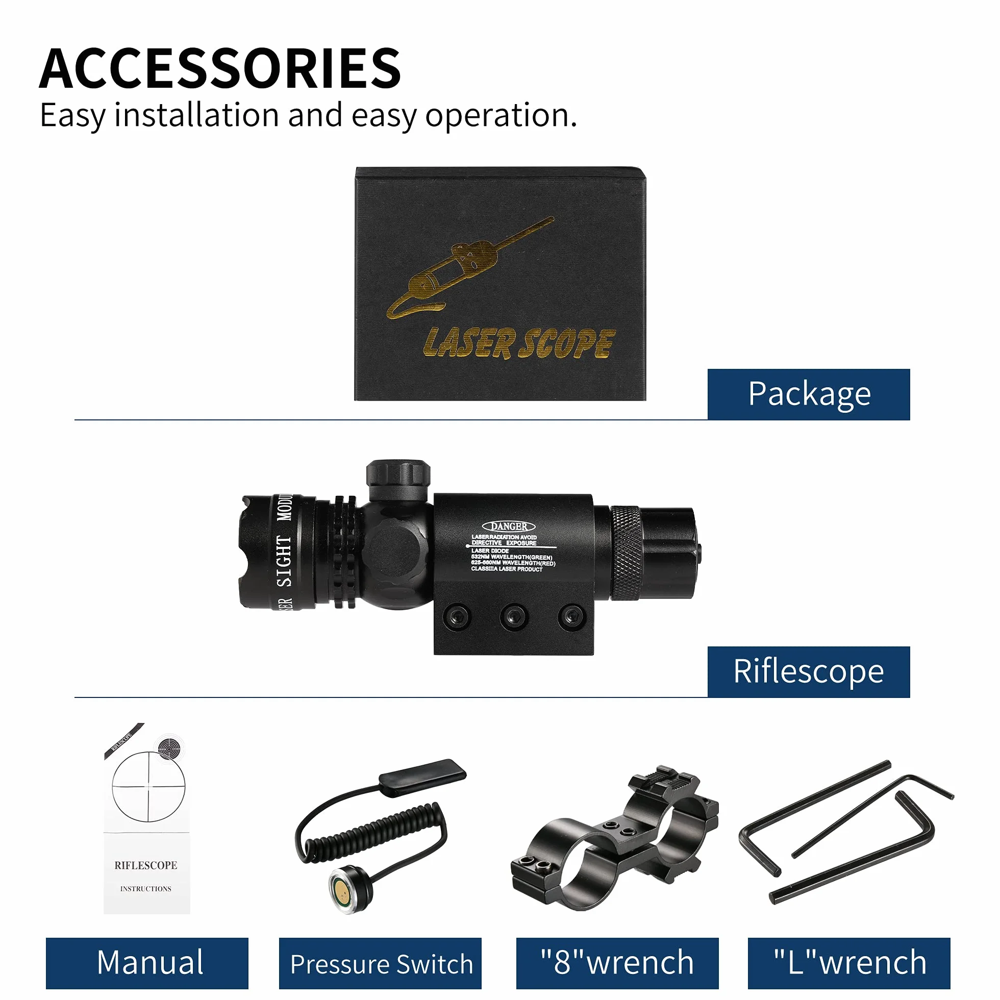 Puntero Laser Potente con Mira Telescópica y Soporte Picatinny, Ajustable para Riel 11 mm y 22 RF Airgun