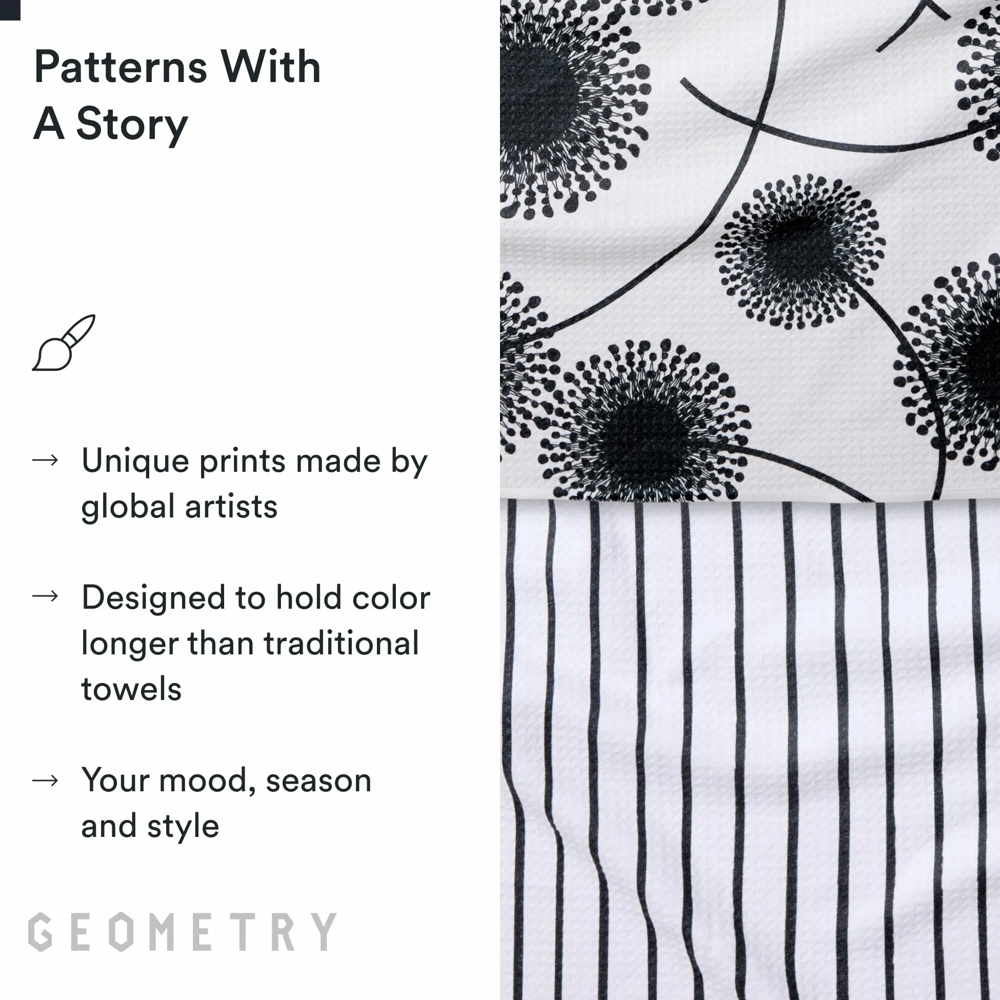 GEOMETRY Paño de cocina – Paños de microfibra de secado rápido para secado de cocina – Toalla de secado rápido de alta calidad – Lino + Full Bloomed (juego de 2 unidades)