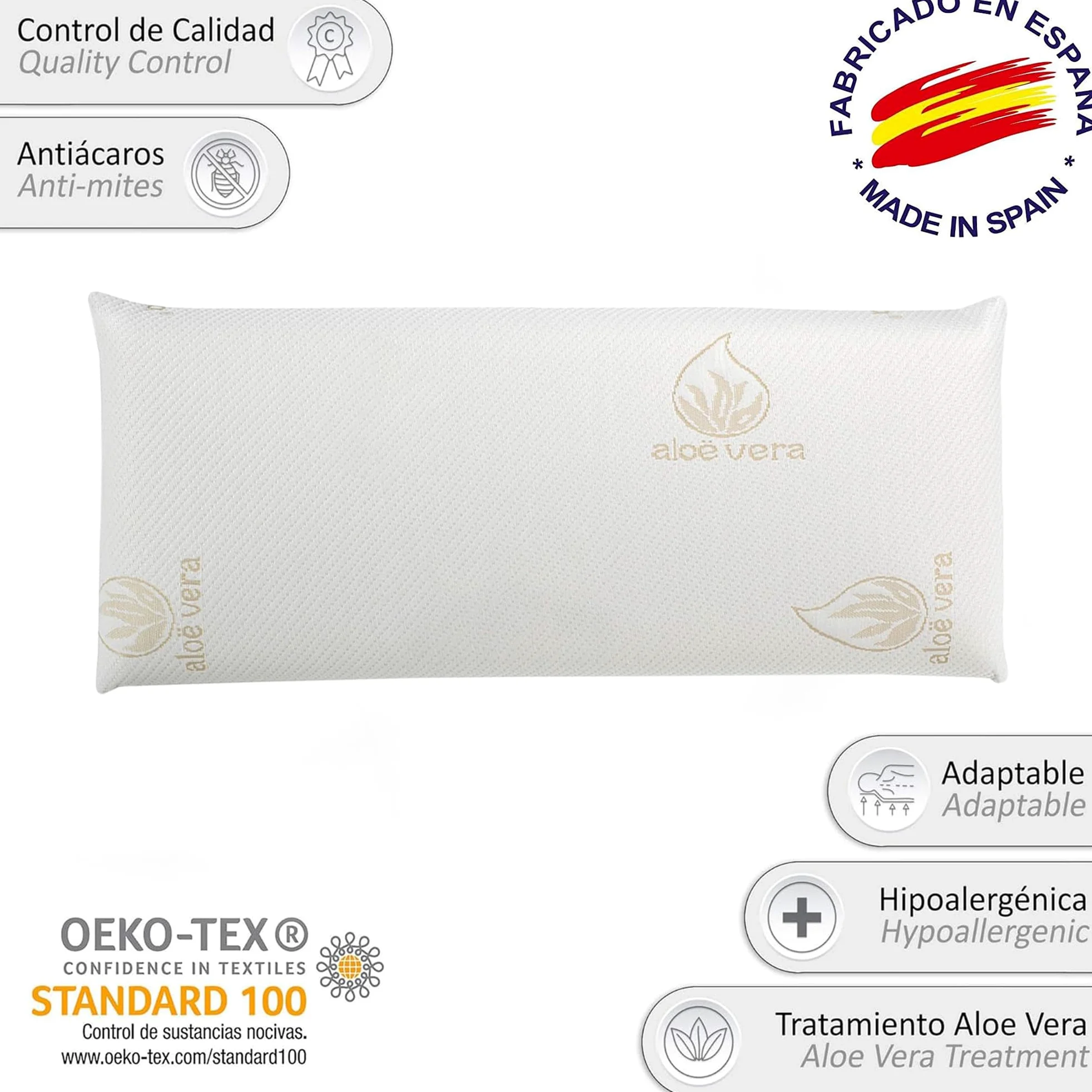 various Almohada Viscoelástica 100% Núcleo Viscoelástico, Funda de Aloe Vera, Anticácaros Antibacterias, Termorregulable y Ergonómica, Libera Presión Cervical, Fabricada en España Visco 150cm