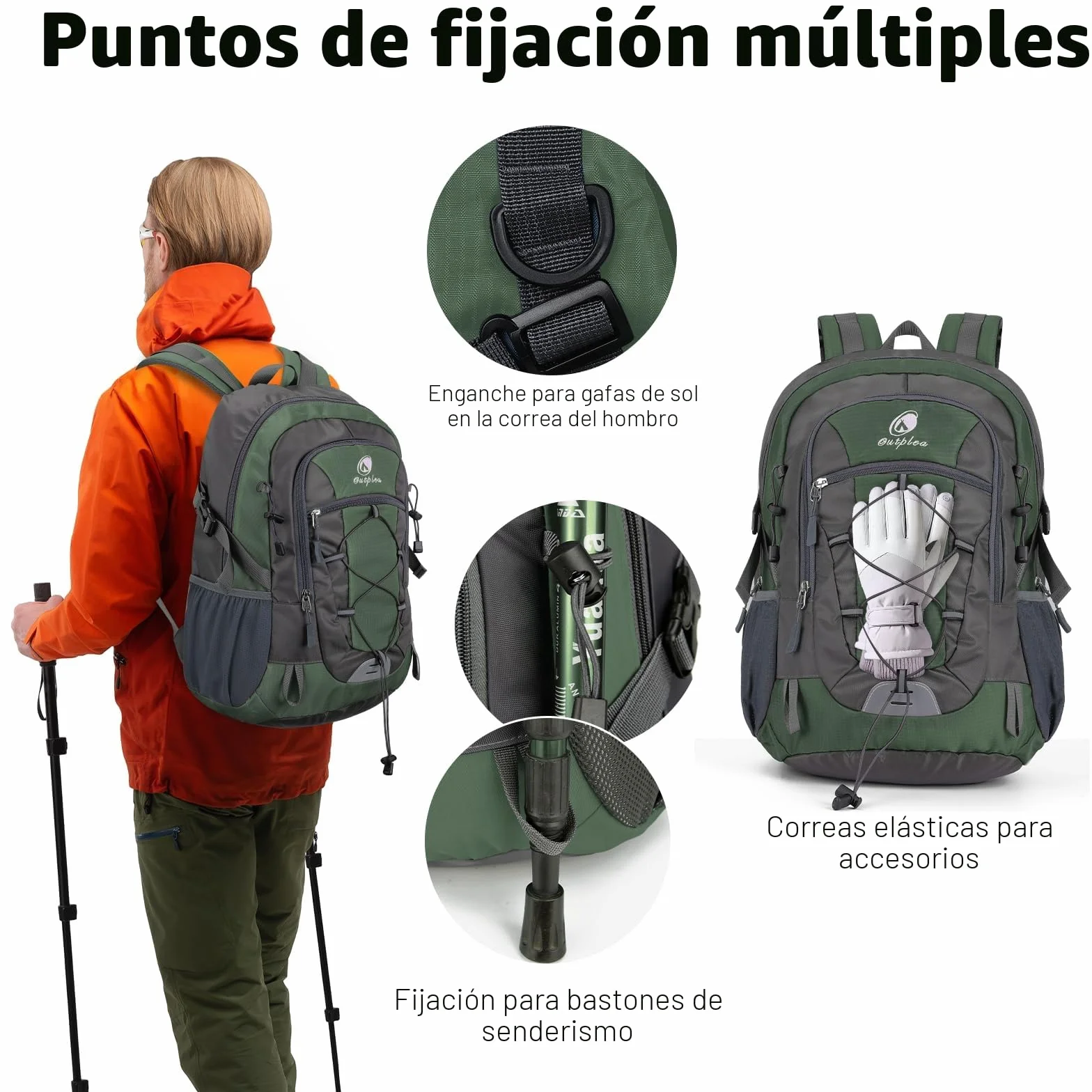 Mochila Senderismo 25L Impermeable Cubierta Lluvia Ultraligera Montaña Camping Verde
