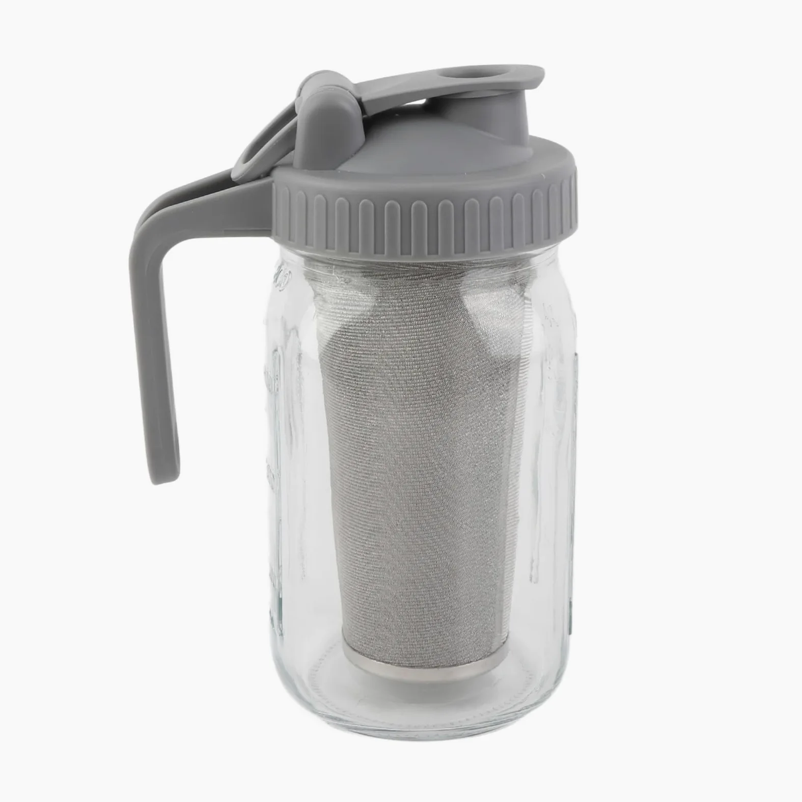 Jarra de cristal con tapa para conservas, 1 cuarto (32 o-z/1 l), jarra de agua a prueba de fugas con boca ancha y tapa de filtro, jarra de cerveza fría para agua, zumo, leche, té, café helado y