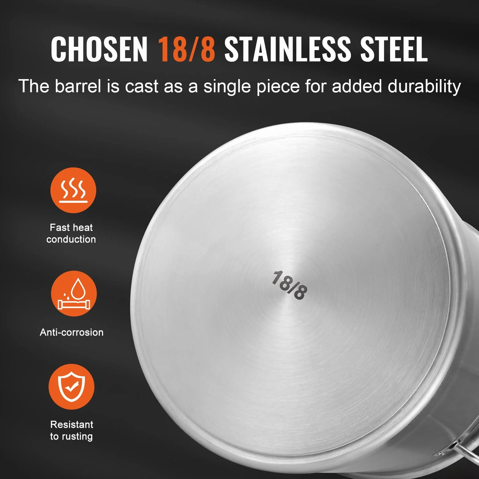 VEVOR Olla para Sopa 39,7 L Olla con Tapa y Asa Diámetro de 35 cm Alto de 41 cm Grande de Acero Inoxidable, Llama Abierta e Inducción para Eventos Comerciales, Restaurantes