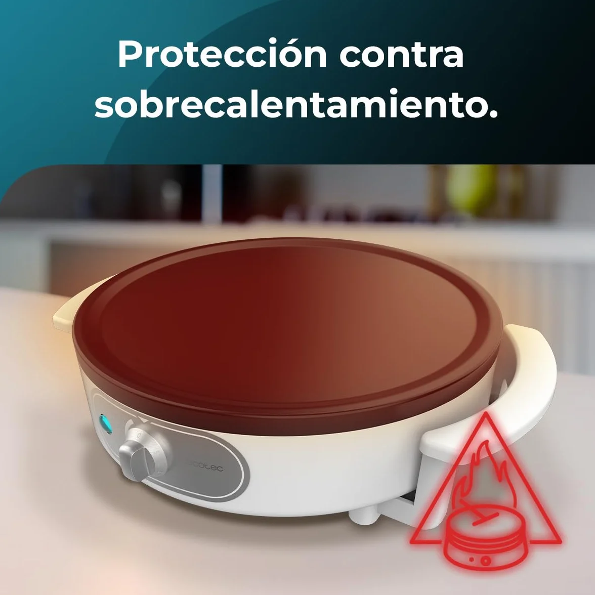 Cecotec Crepera Eléctrica Fun Creepy. Potencia 1200W, Revestimiento Antiadherente, Rodillo espaciador y Espátula, Potencia regulable, Indicador Luminoso, 30,5cm Diámetro