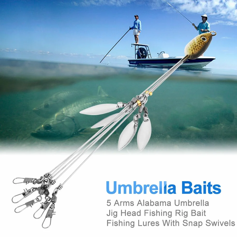 Alabama Umbrella Jig Head Rig Fishing Bait 5 Arms con Broches Giratorios para Pesca de Agua Salada y Dulce