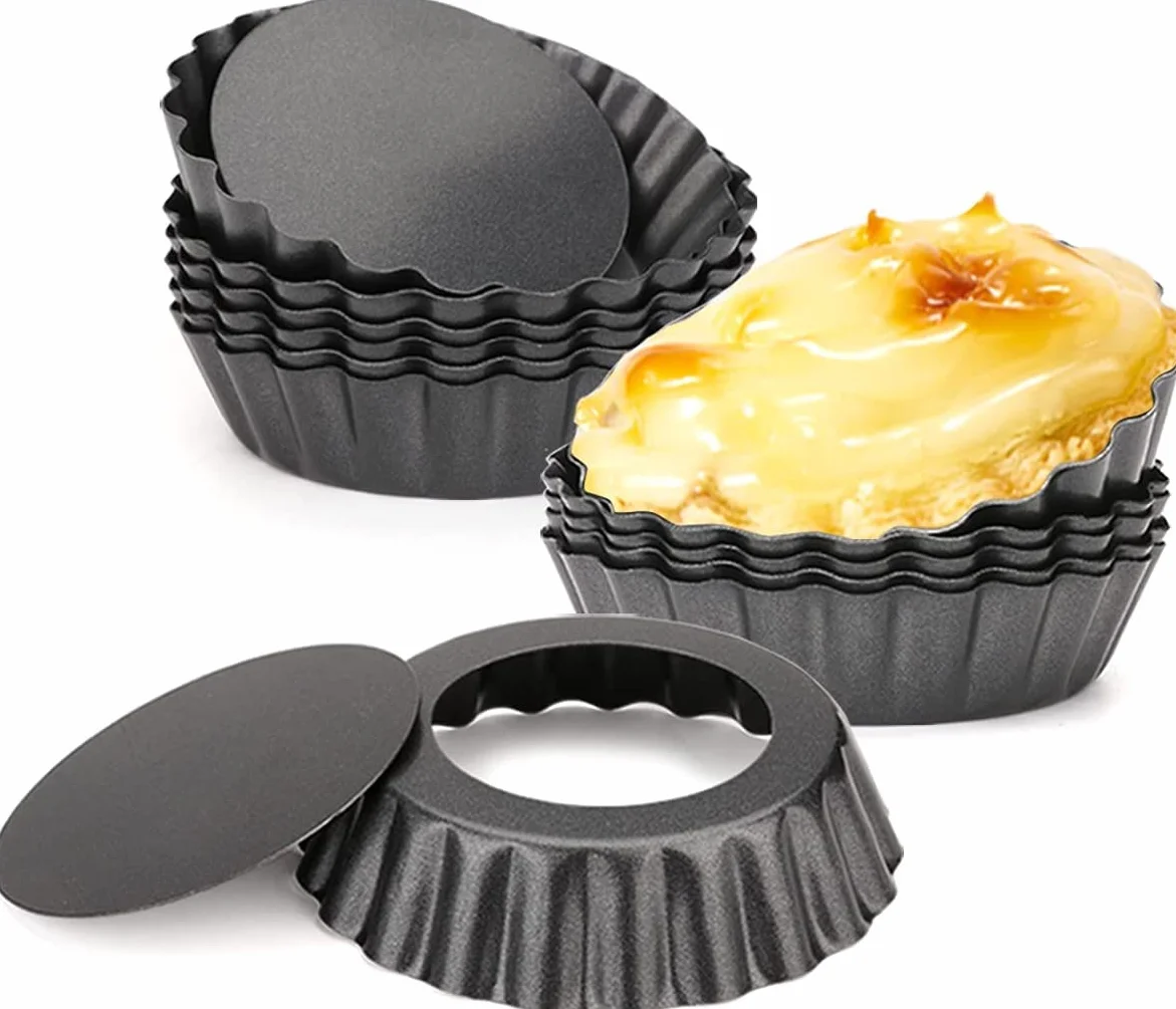PIQIUQIU Juego de 6 Tartaletas,10 cm Moldes para Magdalenas Galletas Tartaletas, Antiadherentes Molde para Mini Quiche,extraíble Loose Bottom Tart Pie,Tarta,