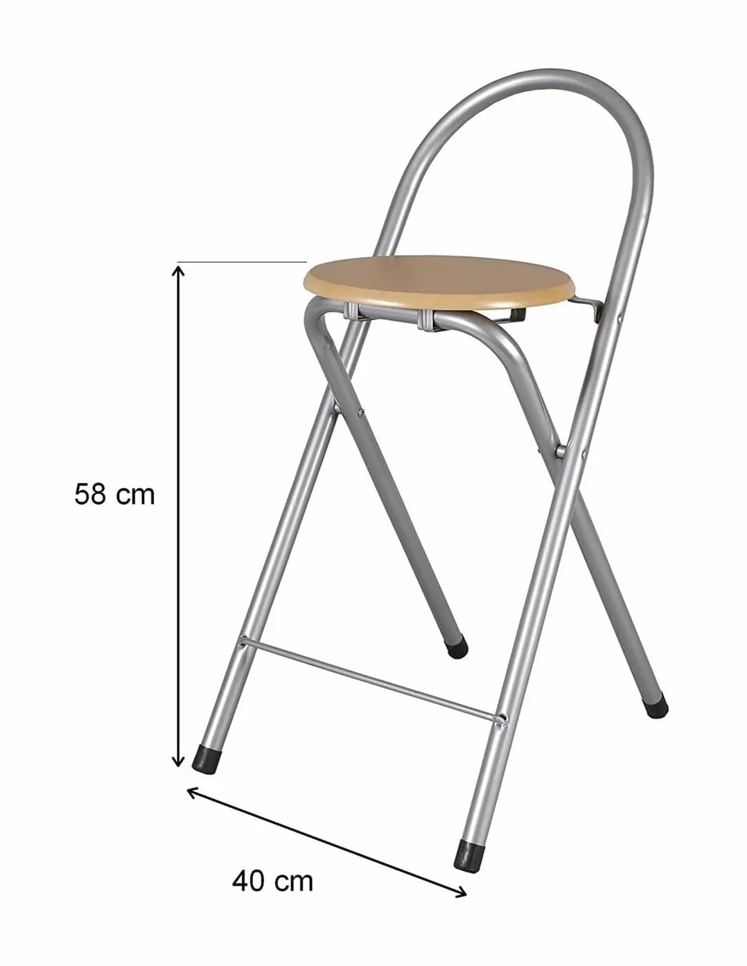 Jardin202 - Taburete Plegable de Cocina con reposapiés | Estructura Metálica | Auxiliar Hogar | Plata y Madera | 40x45x80 cm